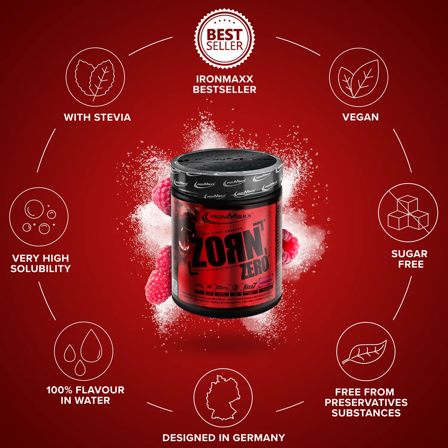 Iron Maxx Zorn Pulver 480 g Himbeere Pre-Workout-Booster Koffein