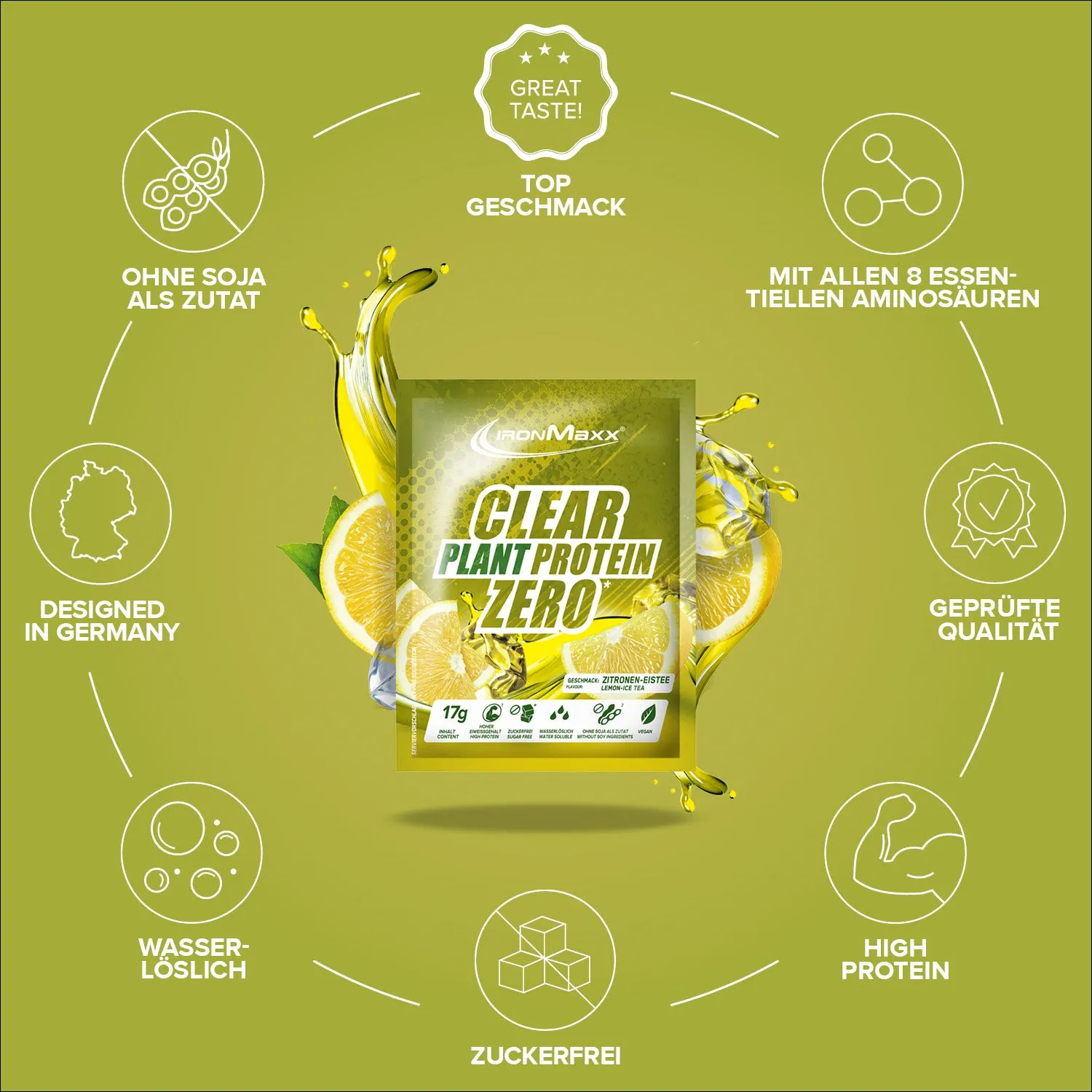 Iron Maxx Clear Plant Protein ZERO Proteinpulver 17 g Lemon Ice Tea vegan