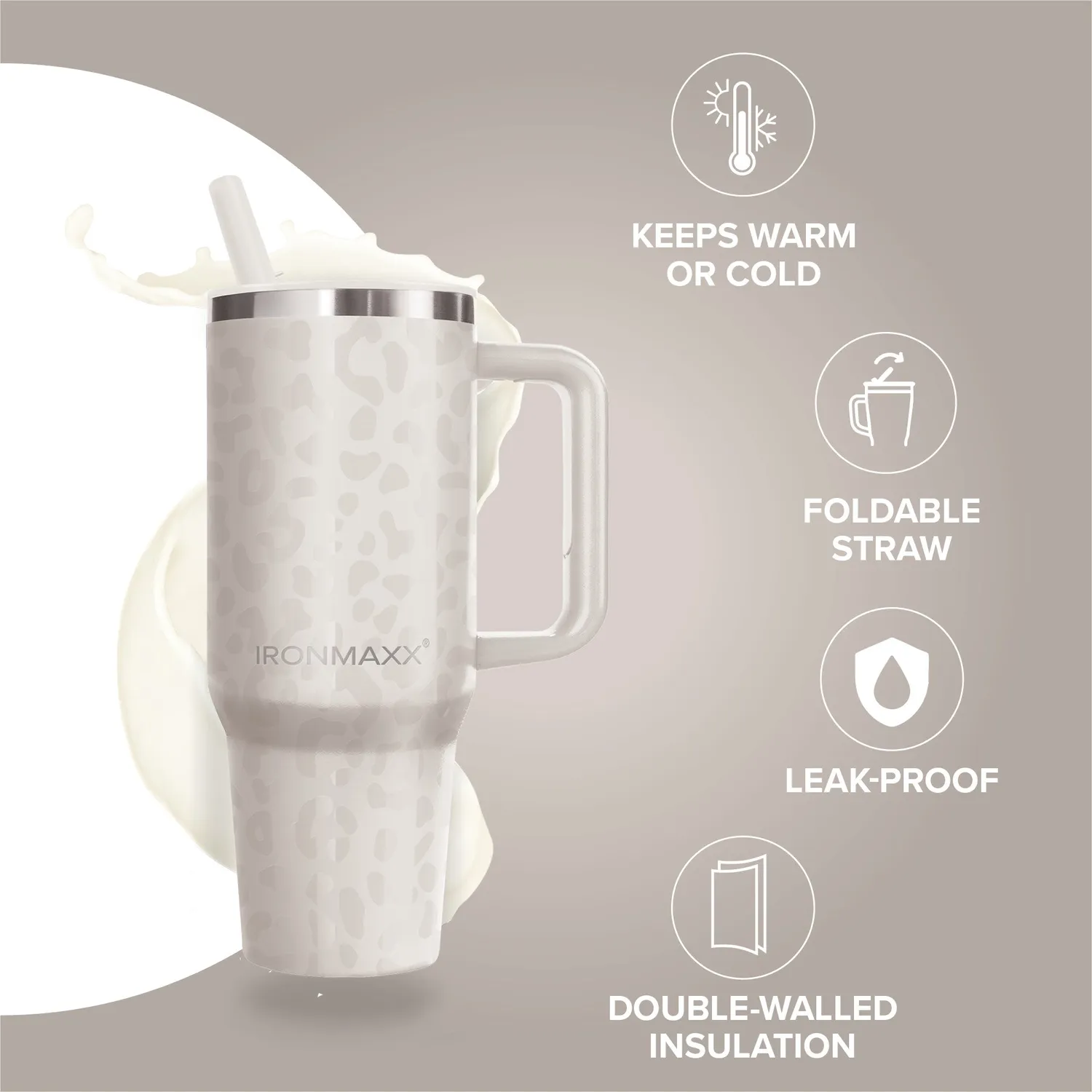 Iron Maxx Cup V4.0 Becher 1200ml Leo-Style Ivory isoliert