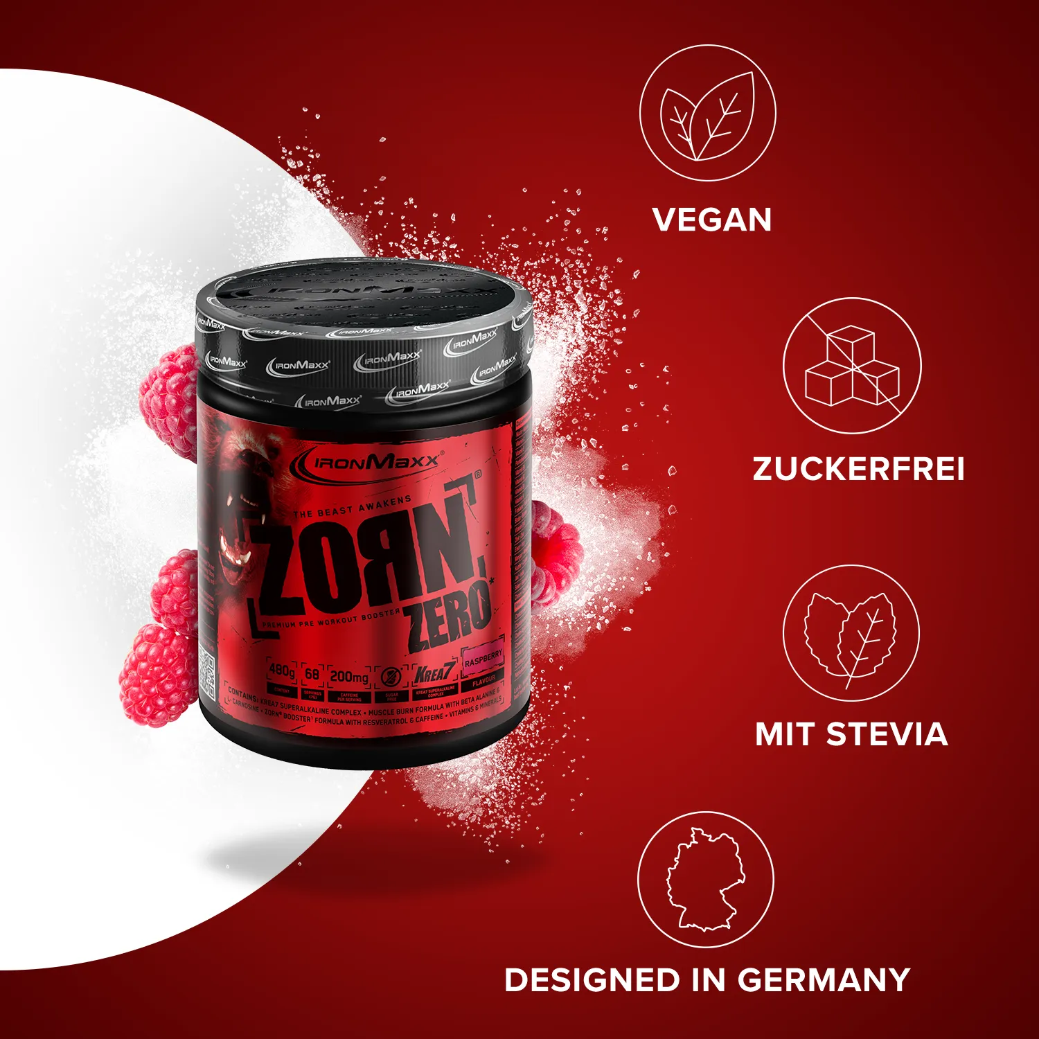 Iron Maxx Zorn Pulver 480 g Himbeere Pre-Workout-Booster Koffein