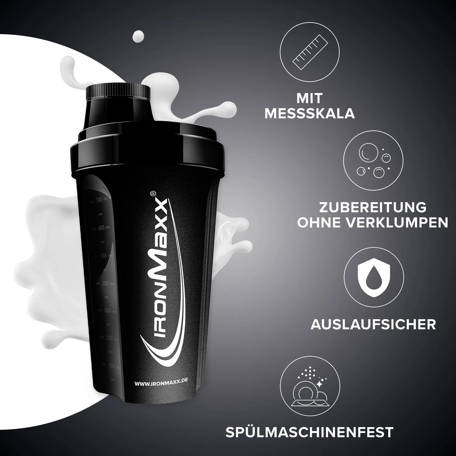 Iron Maxx Shaker 700 ml schwarz mit Sieb