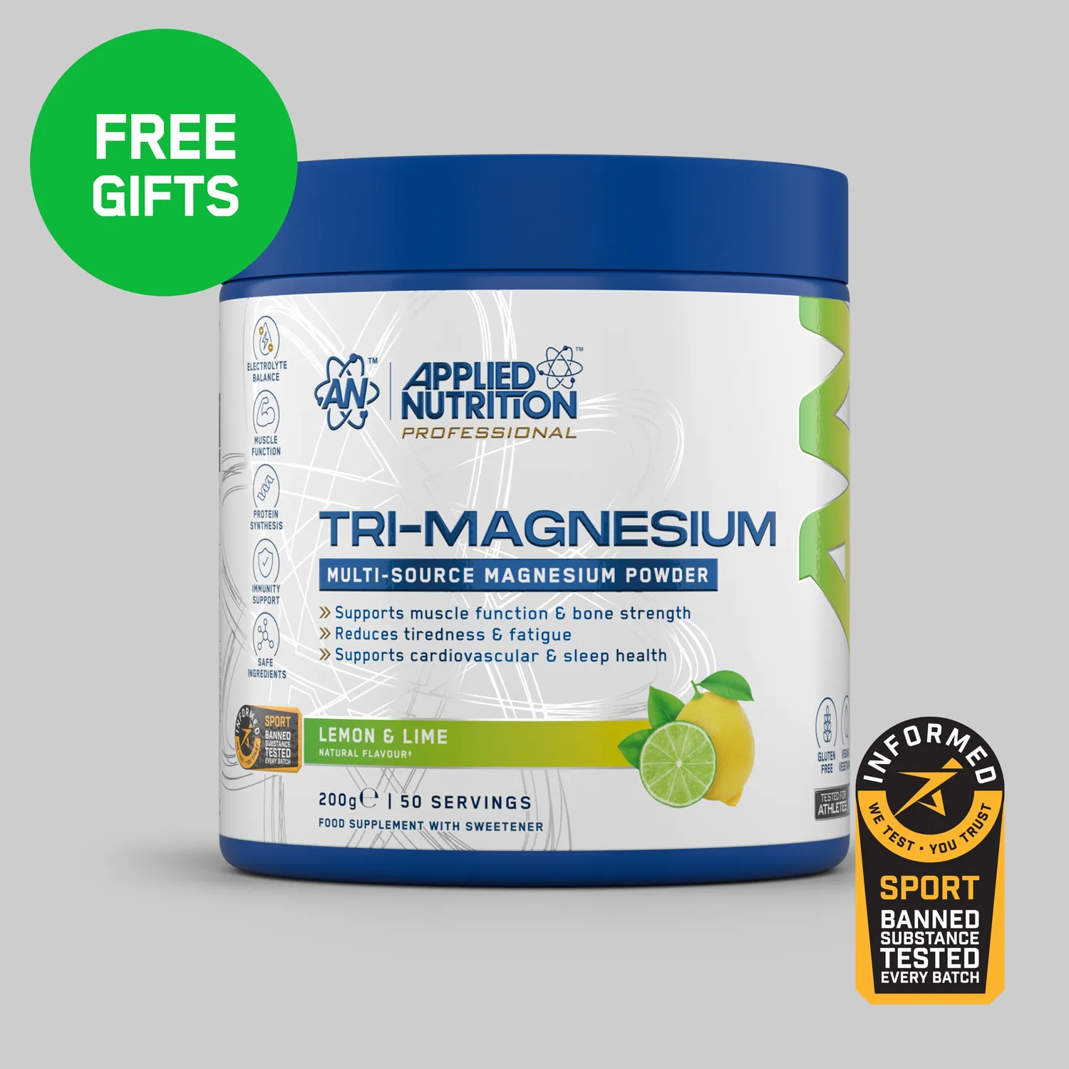 Applied Nutrition Tri-Magnesium-Pulver Erdbeere Himbeere 200 g 300 mg