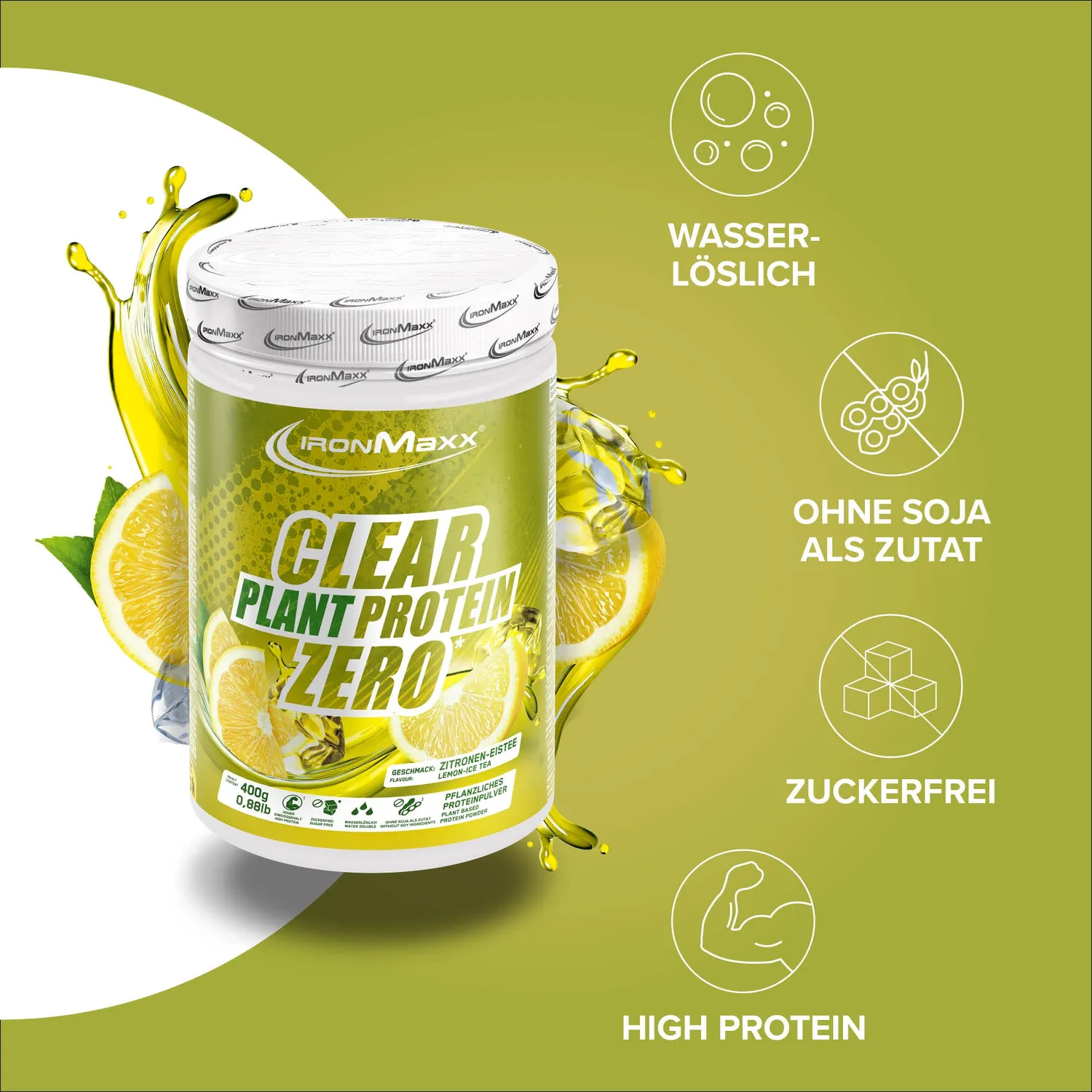 Iron Maxx Clear Plant Protein ZERO 400g Lemon Ice Tea vegan