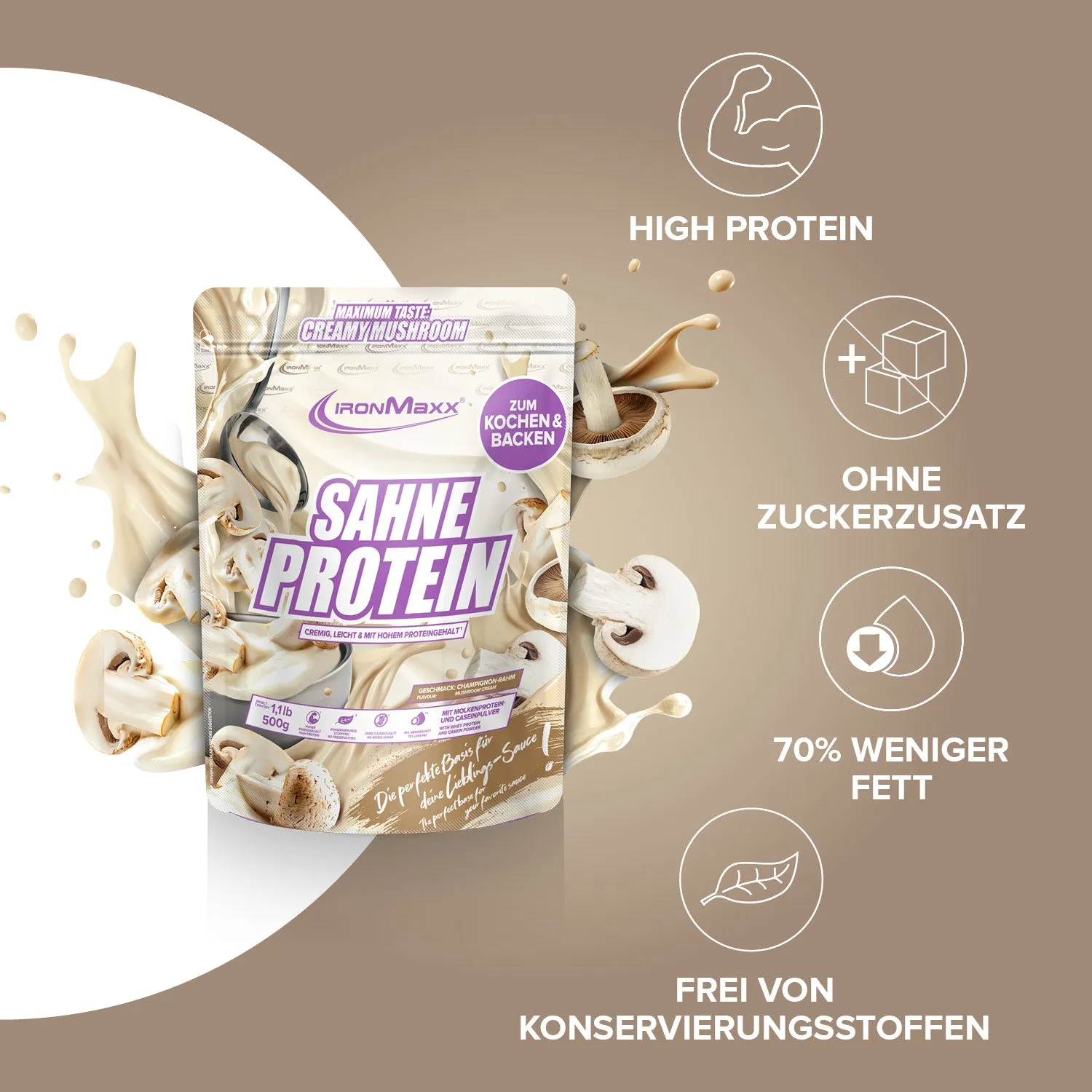 Iron Maxx Sahne Protein Pulver Champignon Rahm 500g 76% Protein