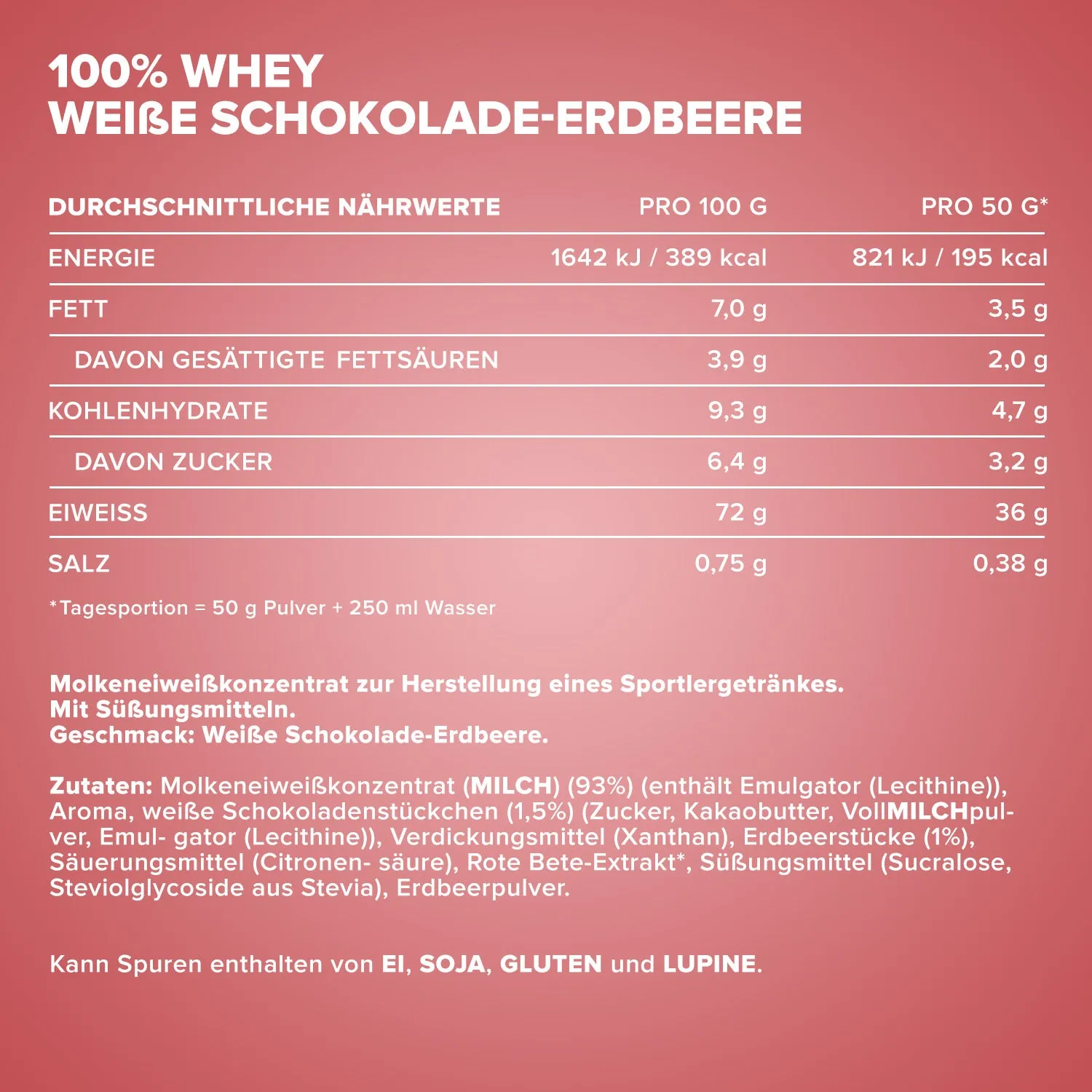 Iron Maxx 100% Whey Proteinpulver Weiße Schokolade-Erdbeere 500 g 80 % Eiweiß