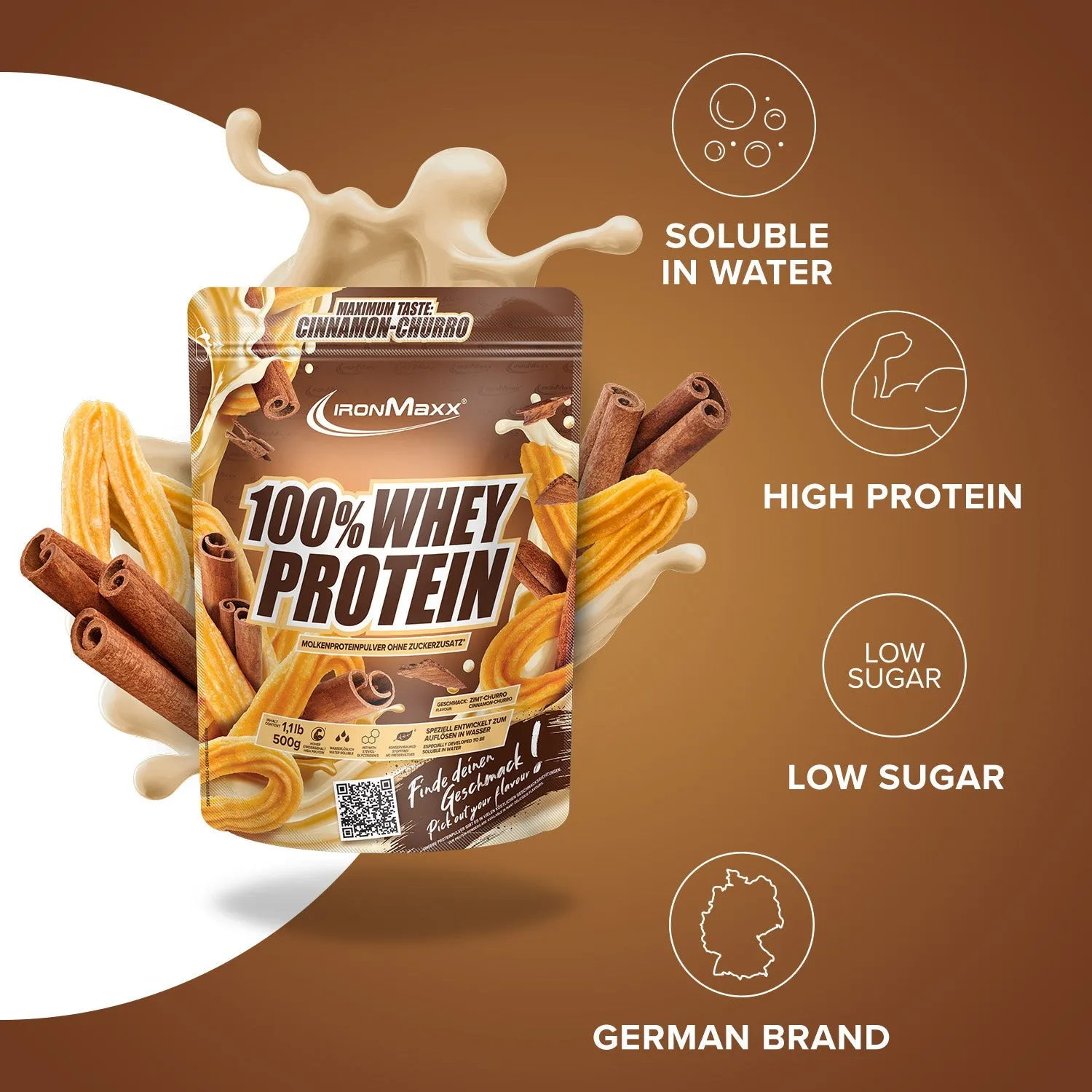 Iron Maxx 100% Whey Protein 500g Cinnamon Churro klumpenfrei