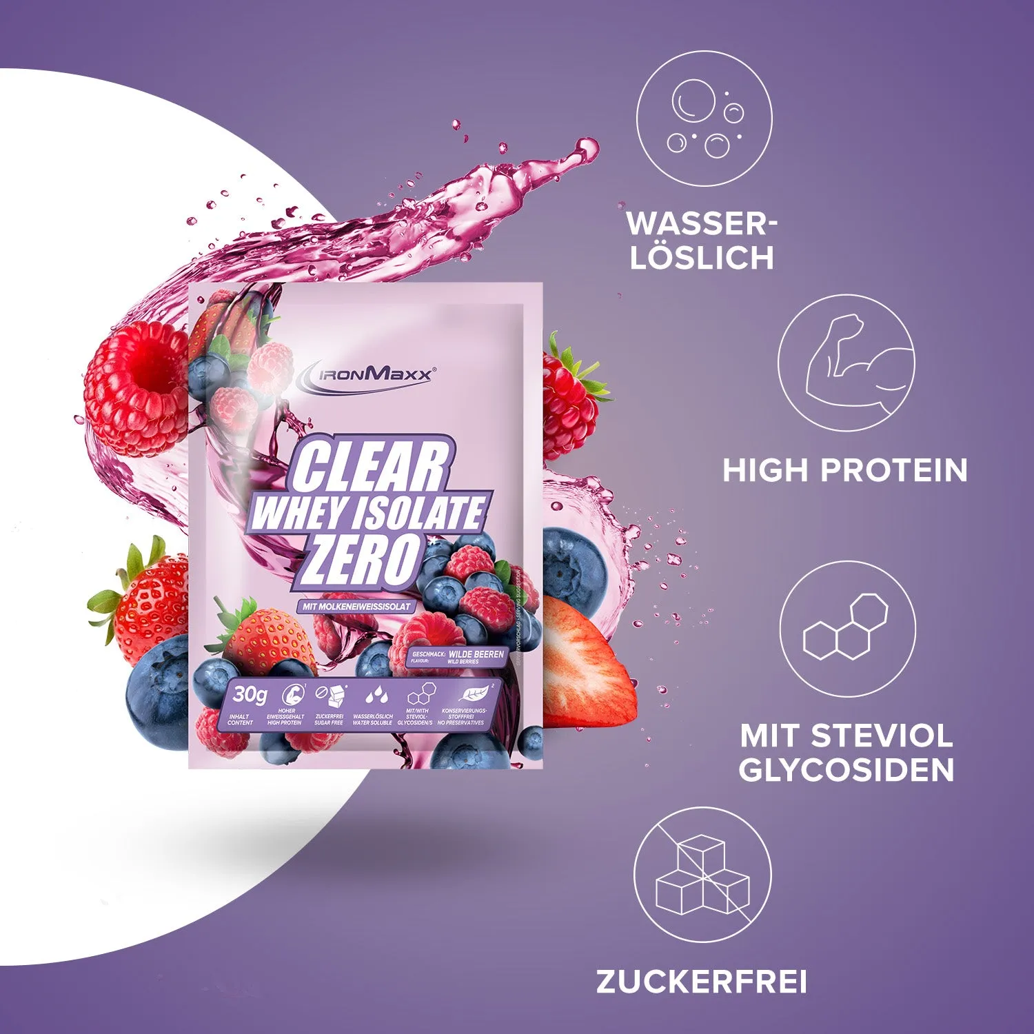 Iron Maxx Clear Whey Isolate Zero Pulver Wild Berries 30g zuckerfrei