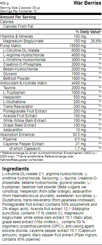 Body Star Gods Rage 300 Phalanx Edition Spartan Rage 400 g Pre-Workout War Berry