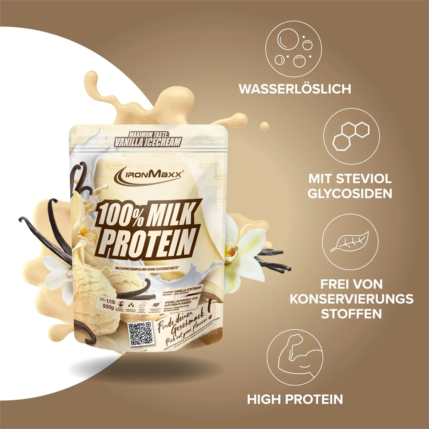 Iron Maxx 100% Milk-Protein Pulver 500g Vanilla Slow-Release