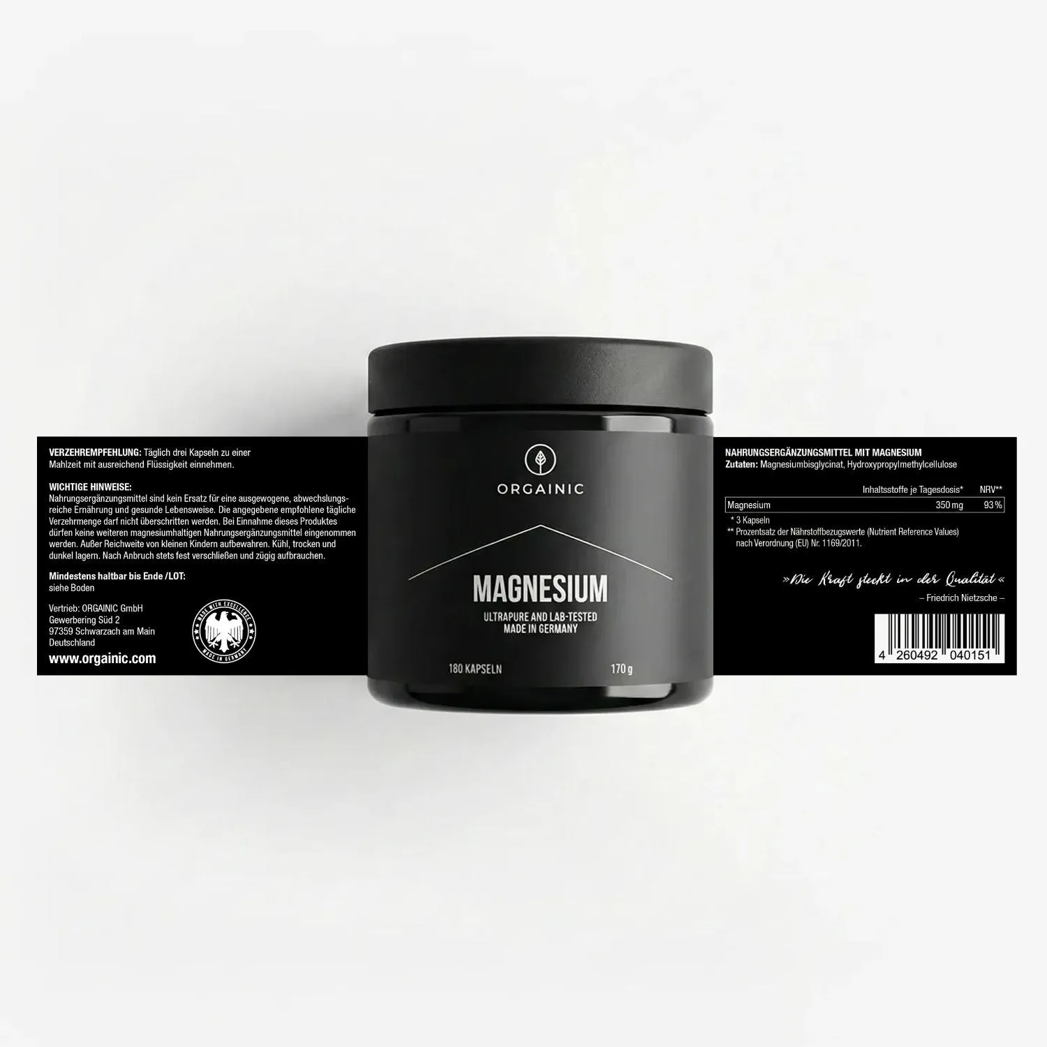 ORGAINIC Magnesium Kapseln 180 Stück Bisglycinat