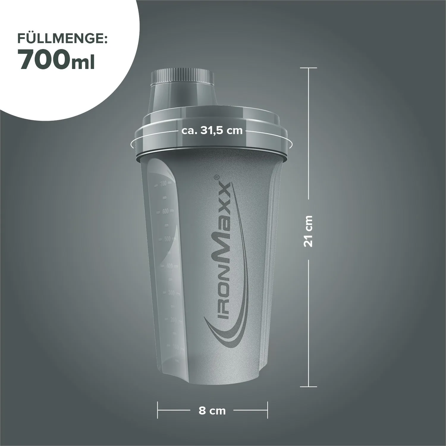 Iron Maxx Shaker 700ml Proteinshaker Ash Grey BPA-frei