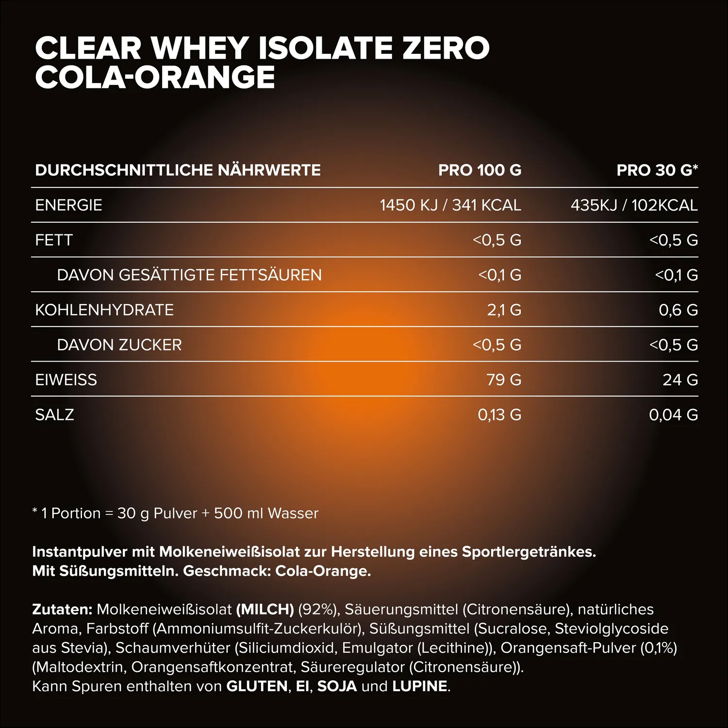 Iron Maxx Clear Whey Isolate ZERO Proteinpulver Cola Orange 400g zuckerfrei
