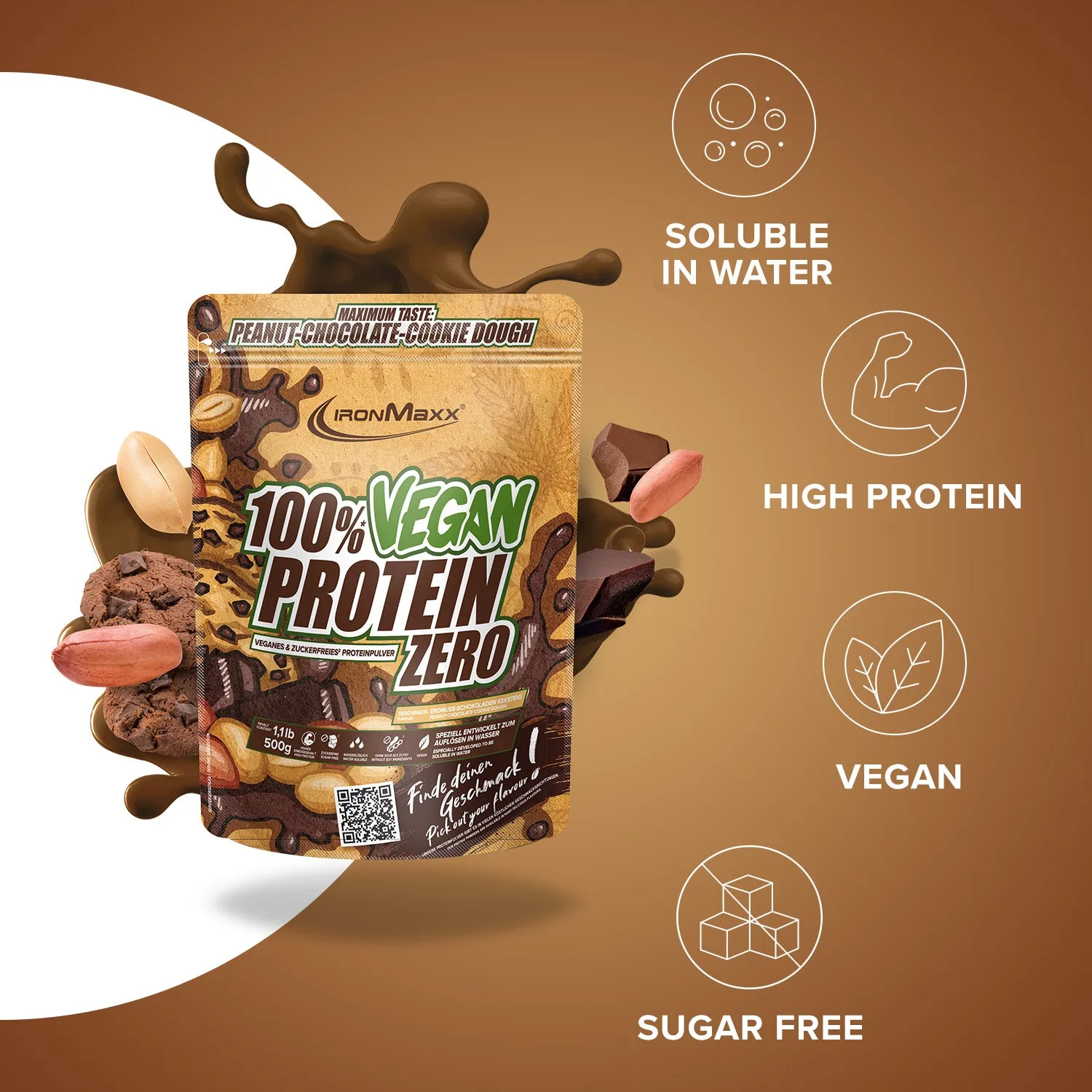 Iron Maxx 100% Vegan Protein Zero 500 g Proteinpulver Peanut Chocolate Cookie Dough