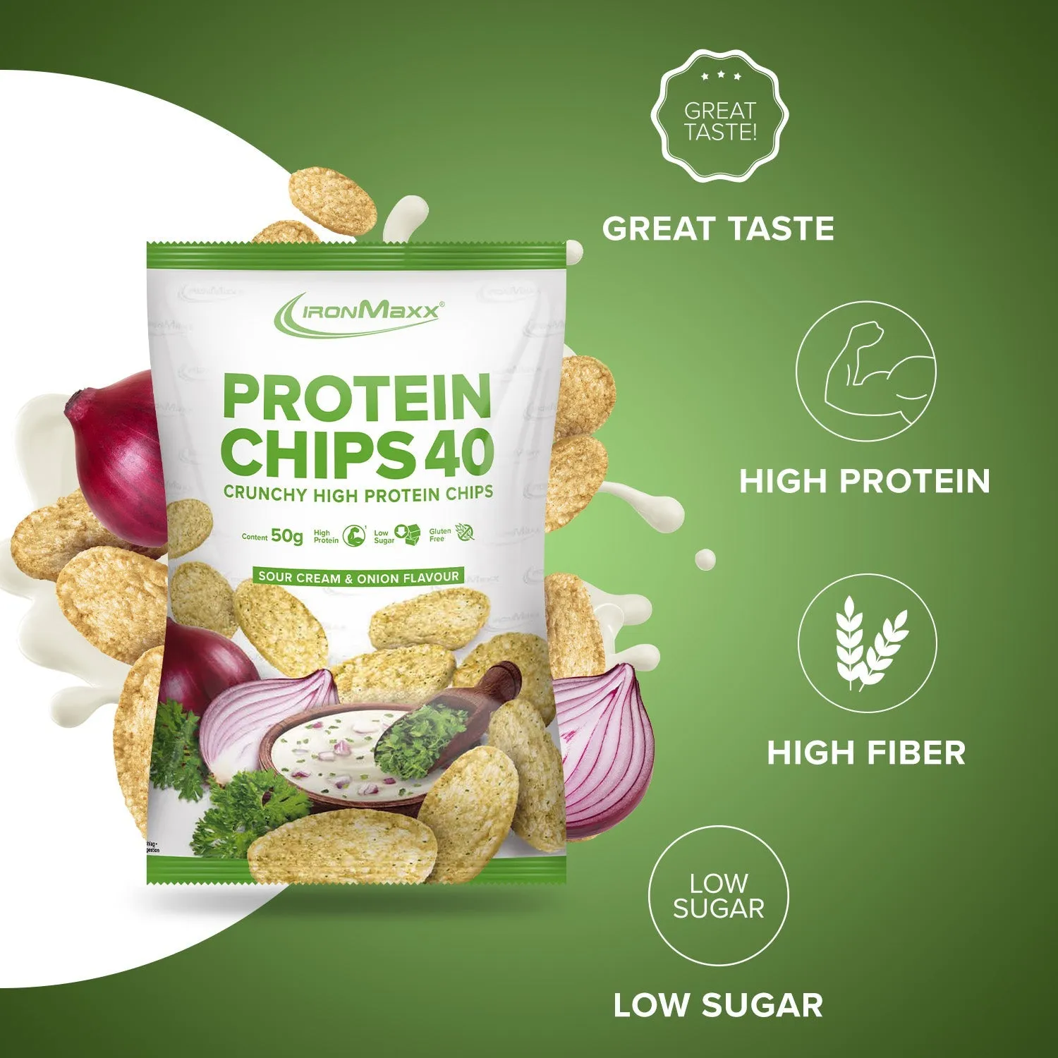 Iron Maxx Protein Chips 40 50g Sour Cream & Onion gebacken