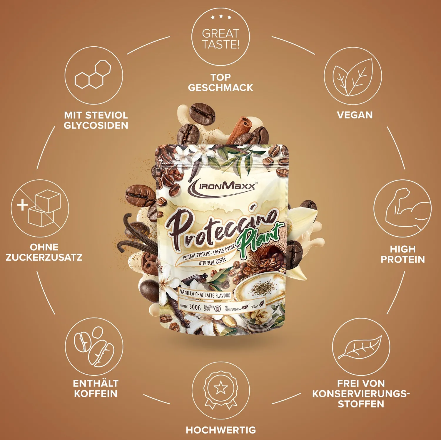 Iron Maxx Proteccino Plant Proteinpulver 500 g Vanilla Chai Latte vegan