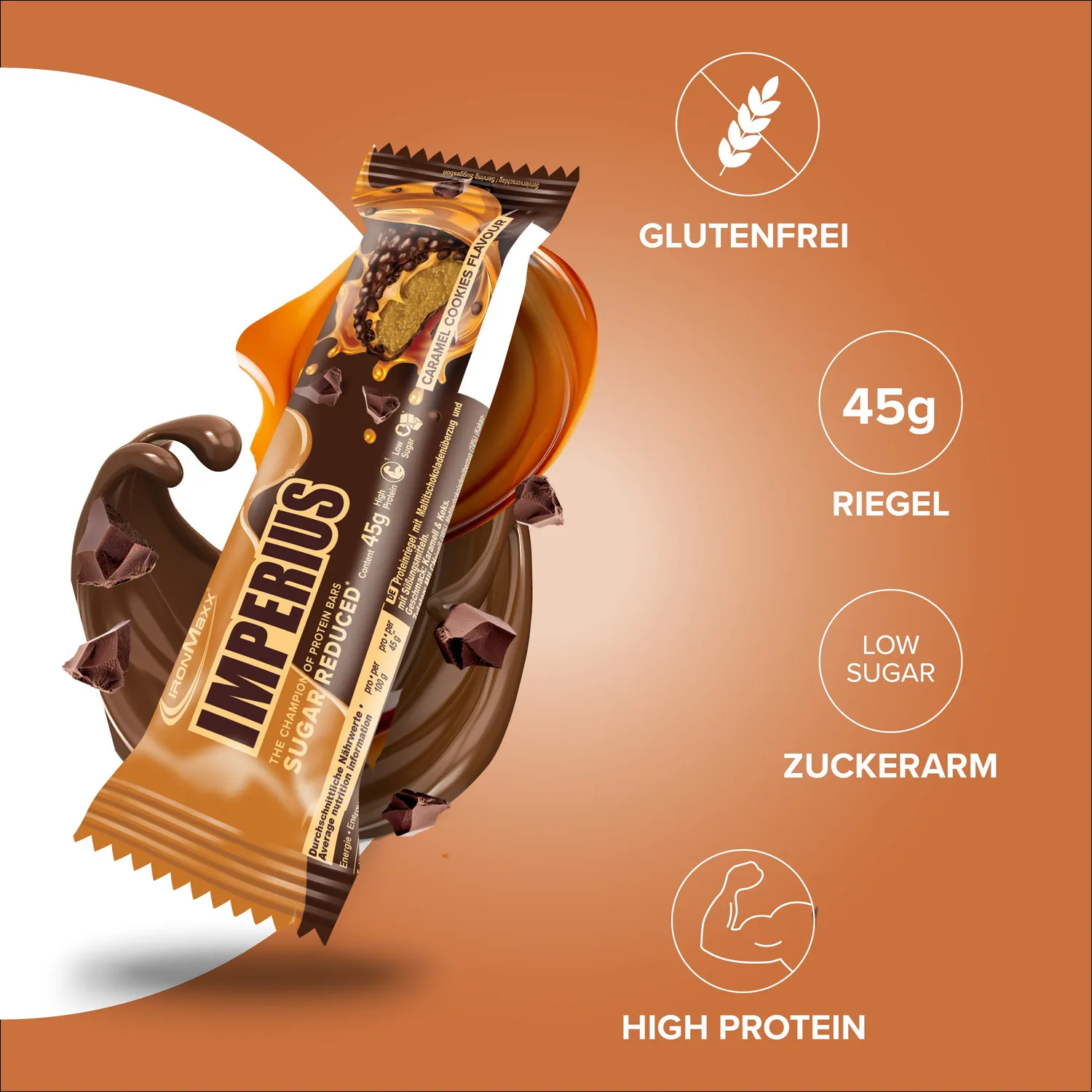 Iron Maxx Imperius Proteinriegel 45g Caramel Cookie zuckerarm