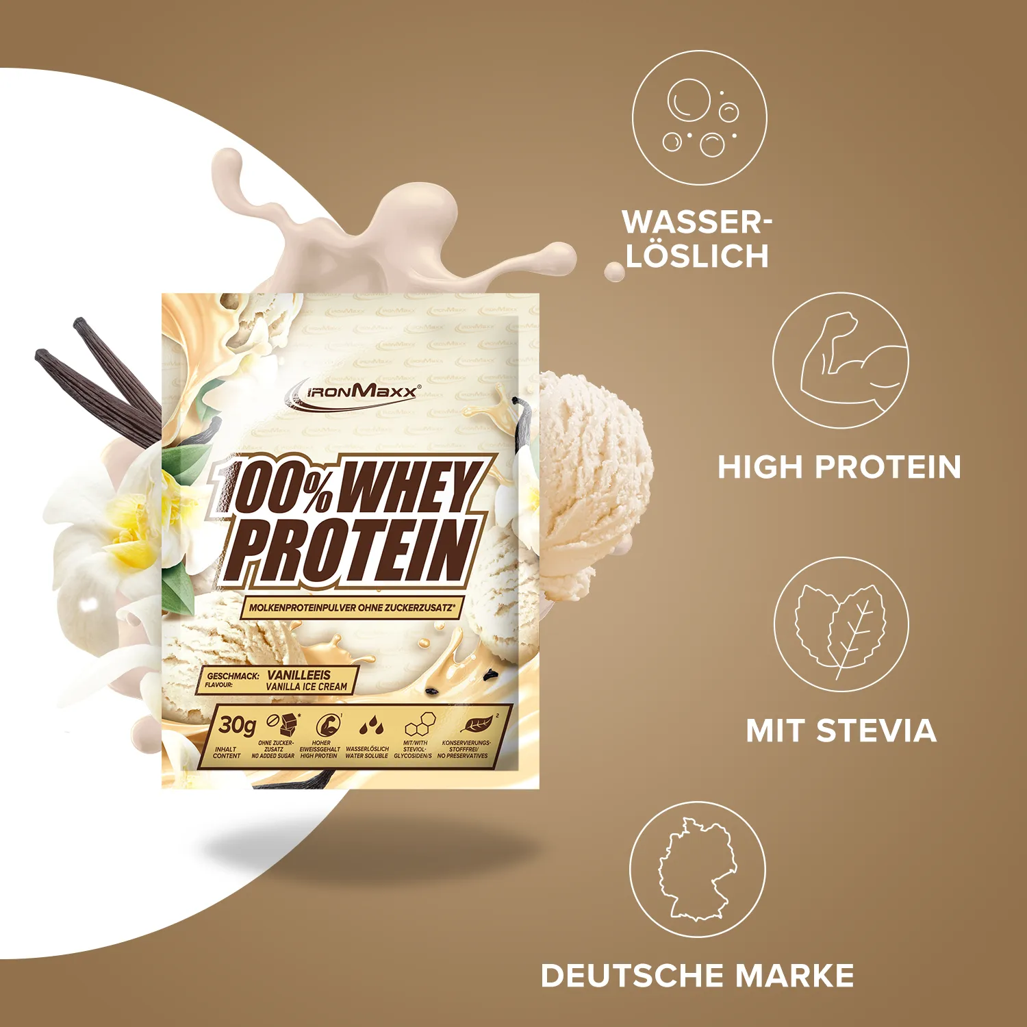 Iron Maxx 100% Whey Protein Vanilla Ice Cream 10x30g zuckerfrei