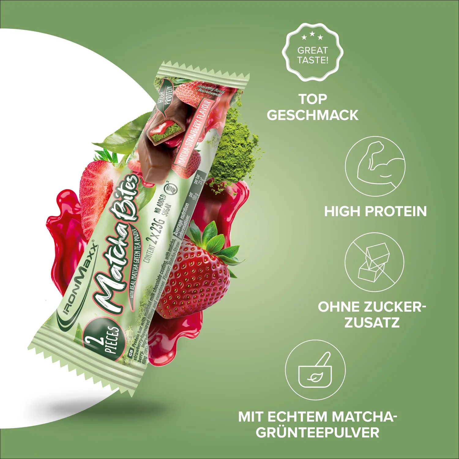 Iron Maxx Matcha Bites Matcha-Strawberry 24x46g Tray