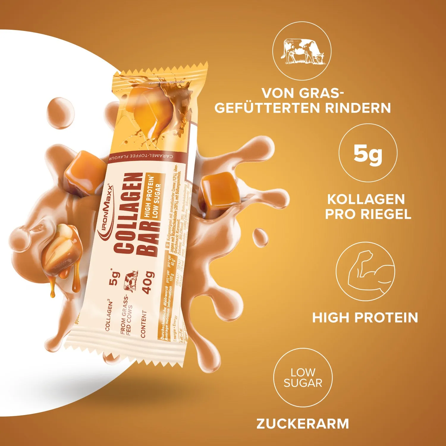 Iron Maxx Collagen Bar 40 g Karamell Proteinriegel zuckerarm