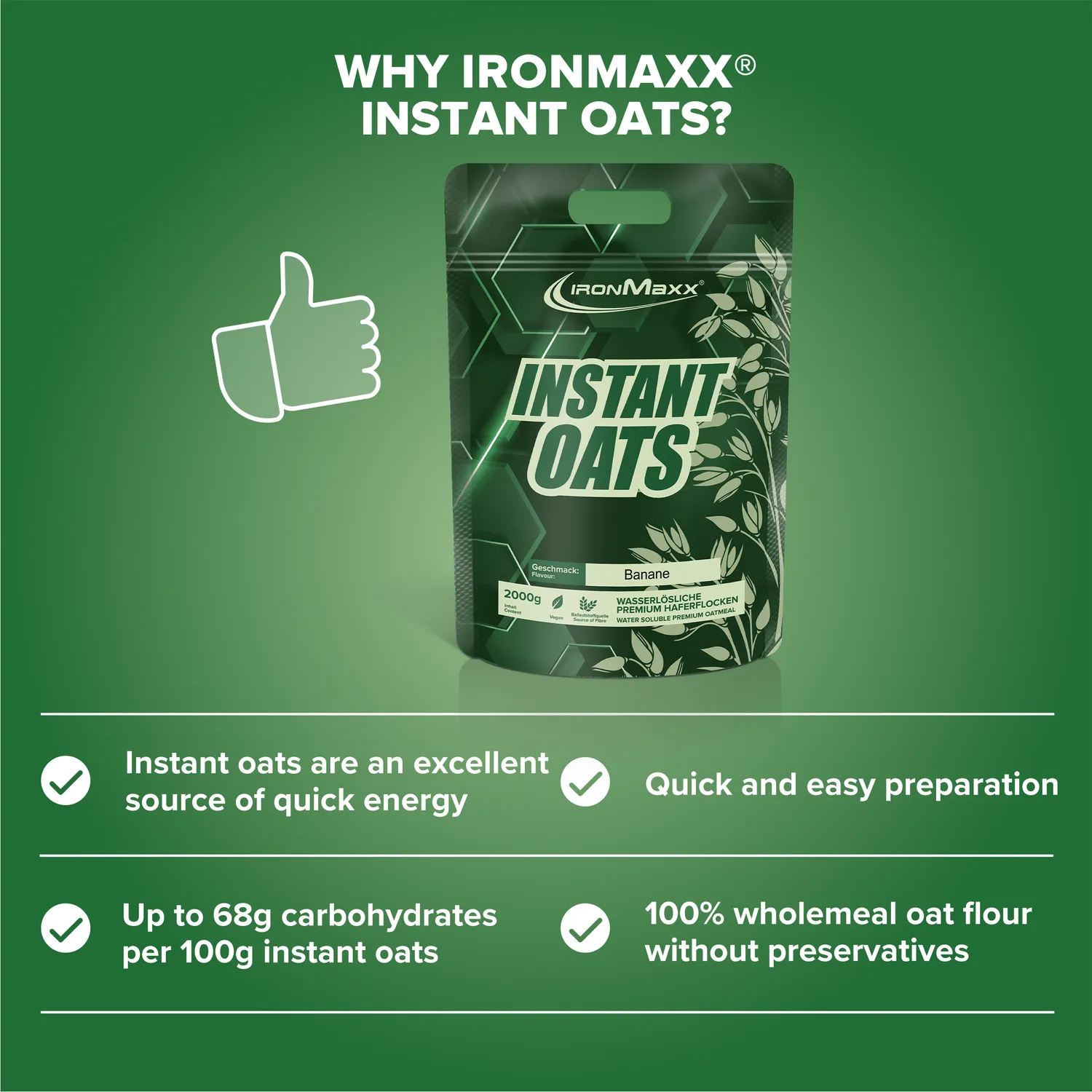 Iron Maxx Instant Oats Banane 2000 g Kohlenhydrate