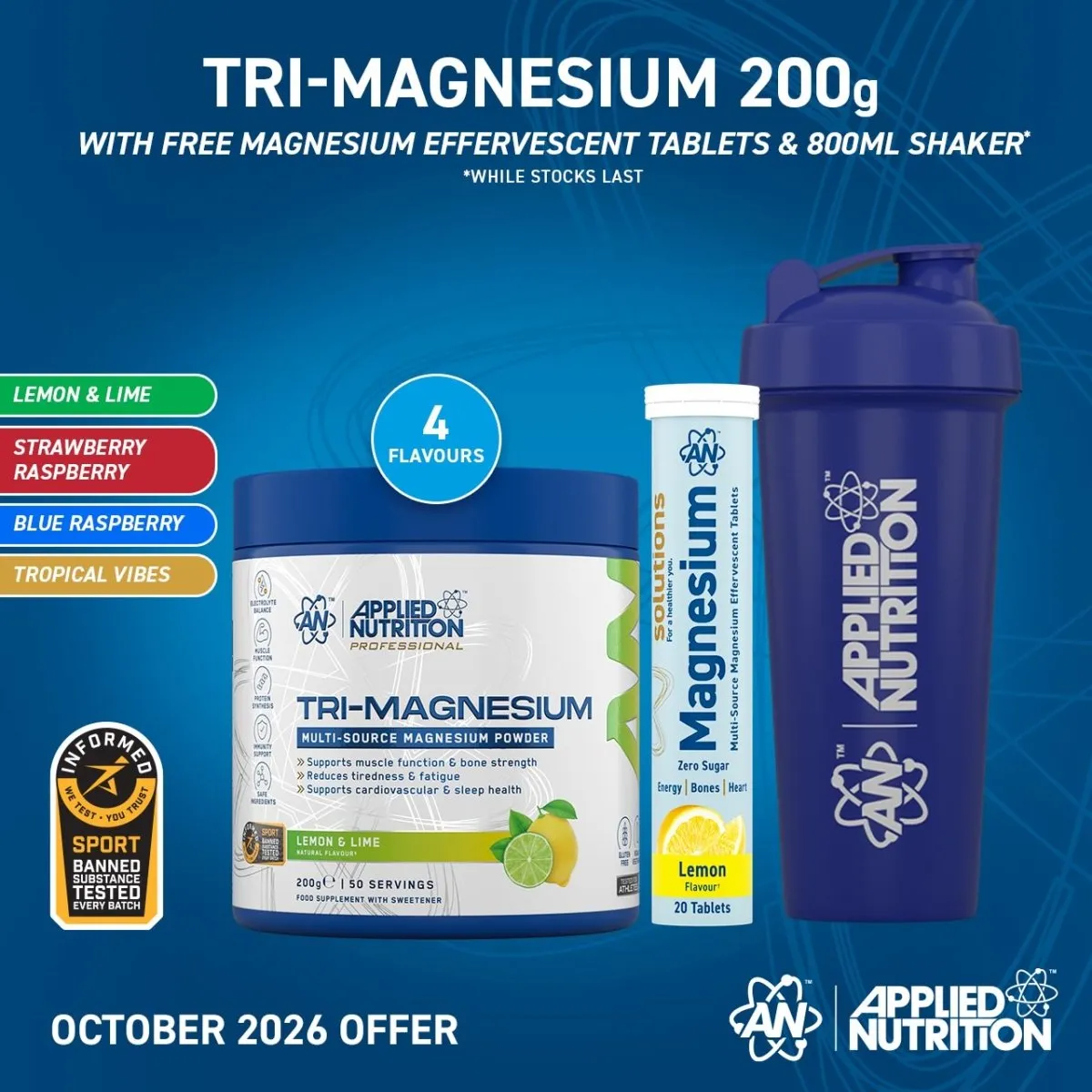 Applied Nutrition Tri-Magnesium-Pulver Erdbeere Himbeere 200 g 300 mg