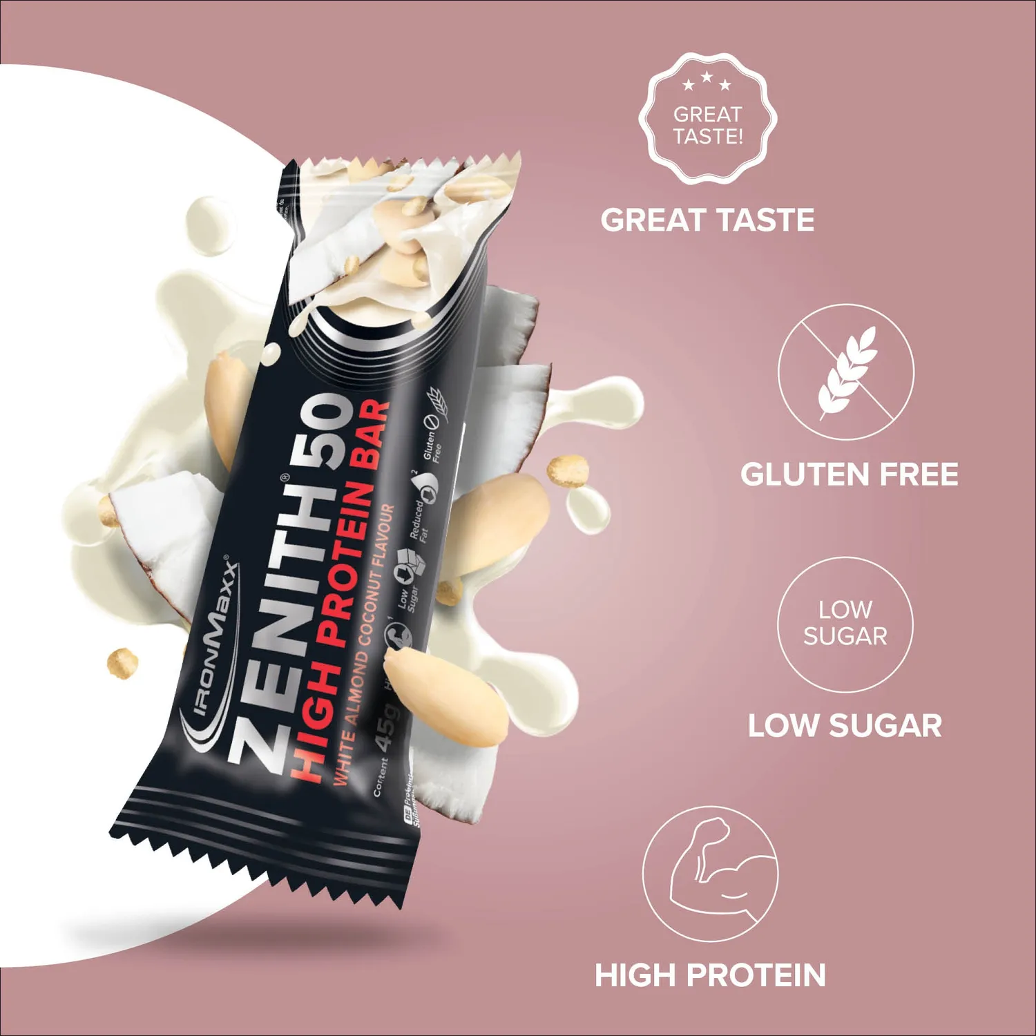 Iron Maxx ZENITH 50 Proteinriegel 16x45 g White Almond Coconut Crisp