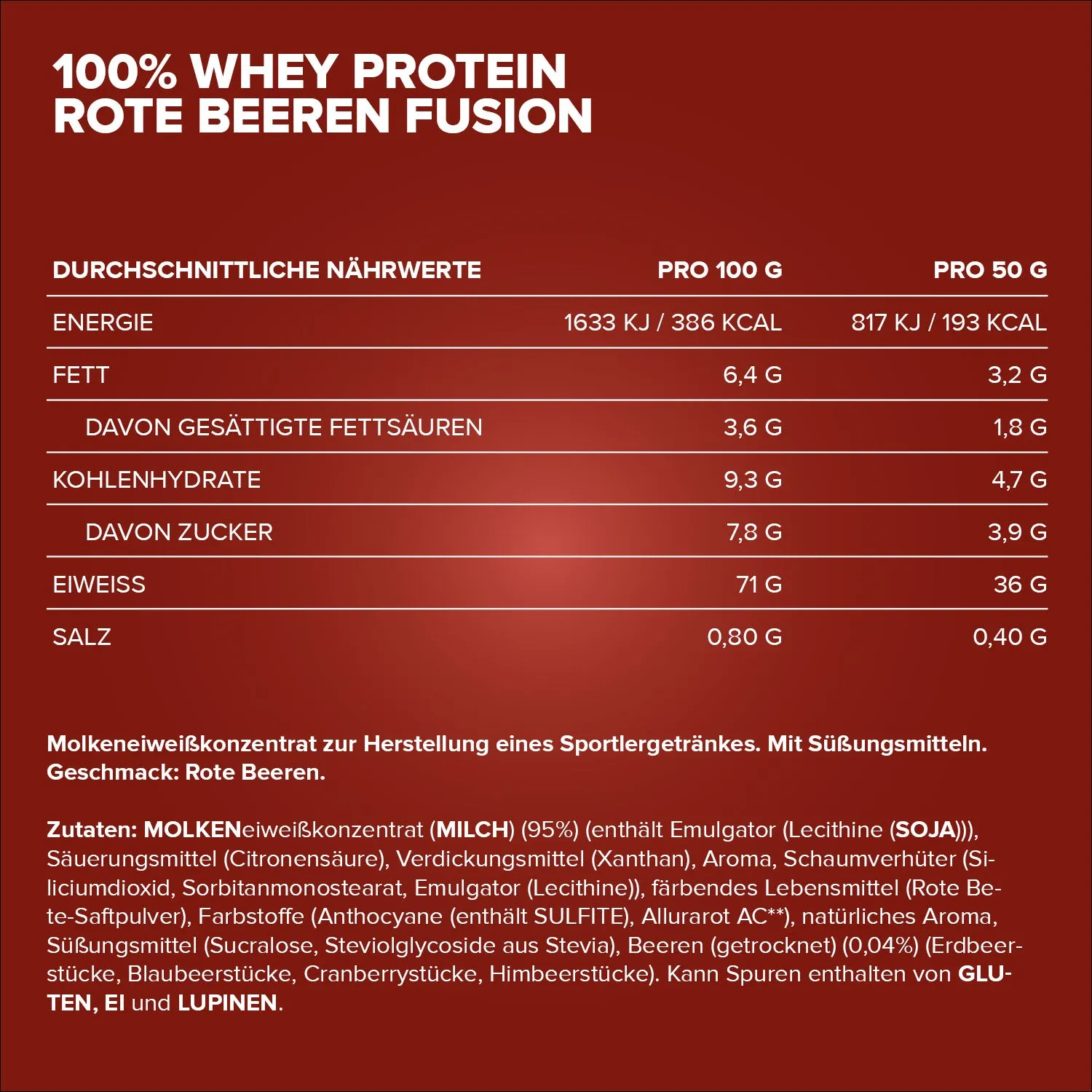 Iron Maxx 100% Whey Protein 500 g Red Berry Fusion zuckerfrei