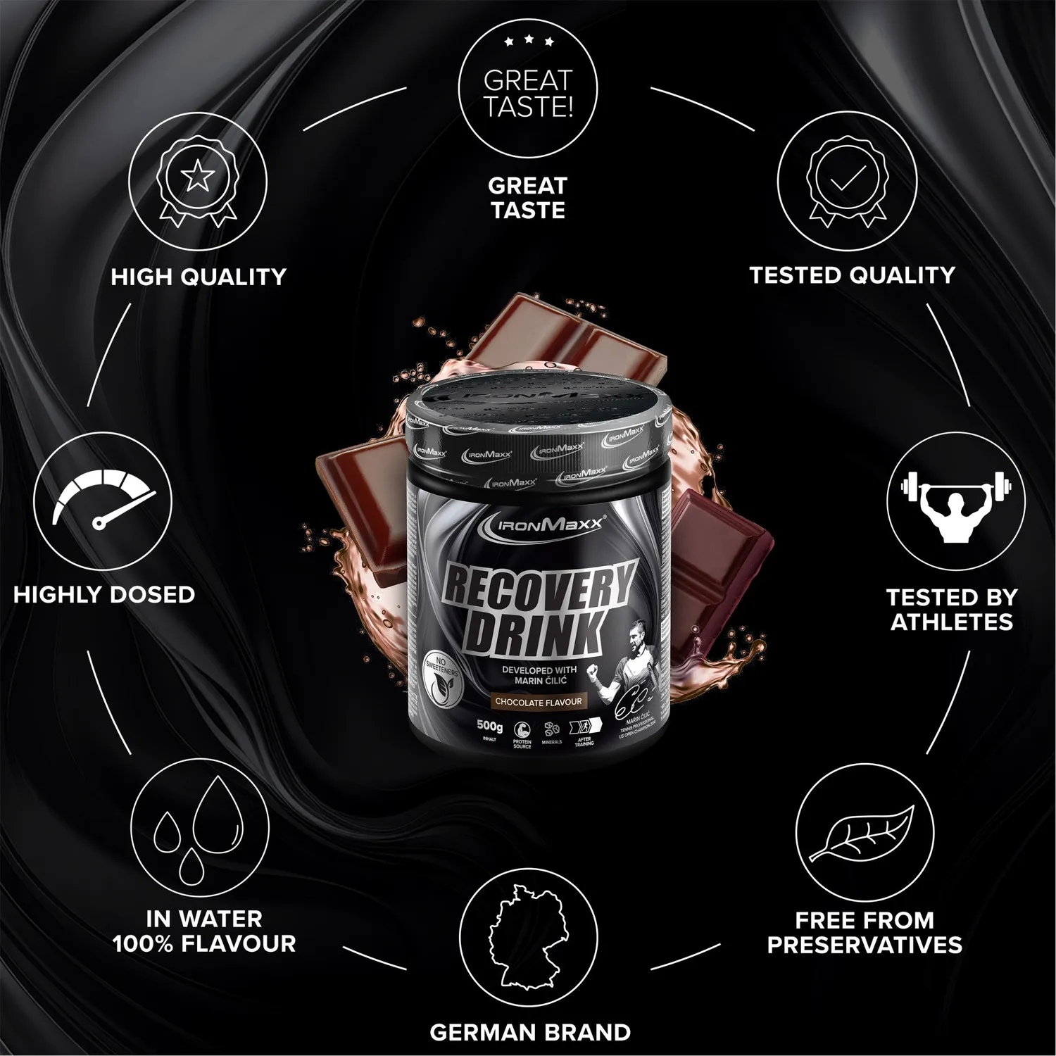 Iron Maxx Recovery Drink Pulver by Marin Cilic 500g Chocolate Whey