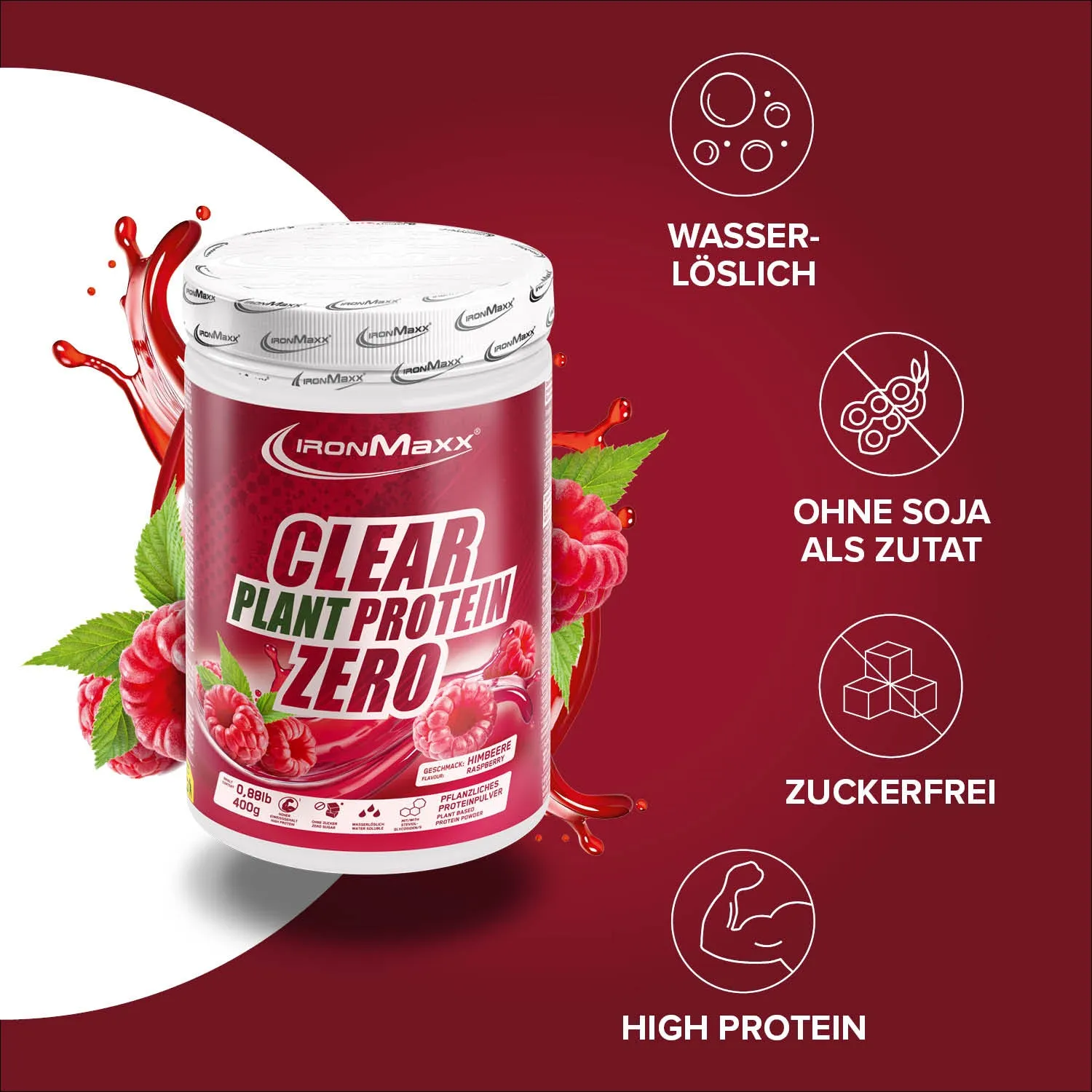 Iron Maxx Clear Plant Protein Zero Proteinpulver Himbeere 400g