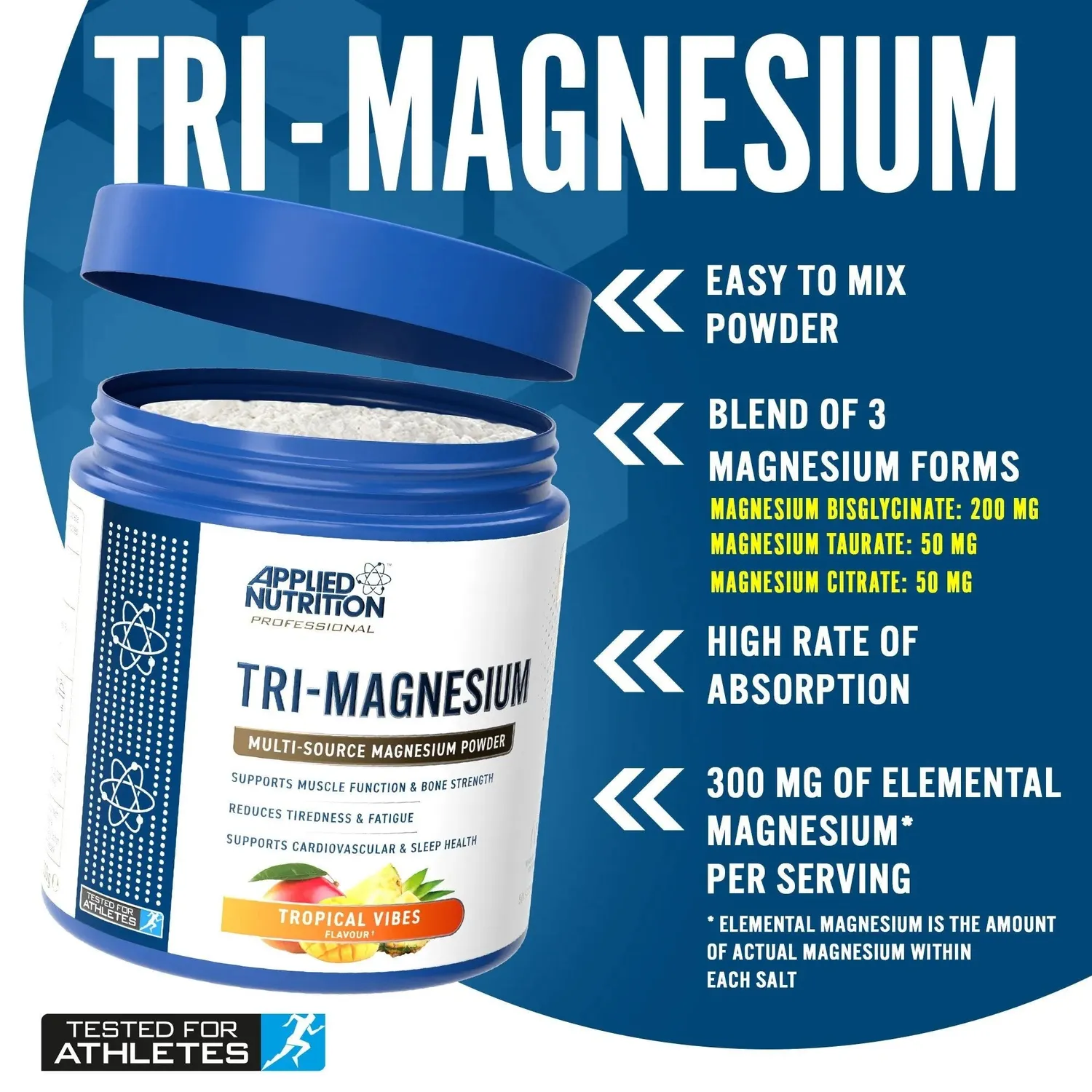 Applied Nutrition Tri-Magnesium-Pulver Erdbeere Himbeere 200 g 300 mg