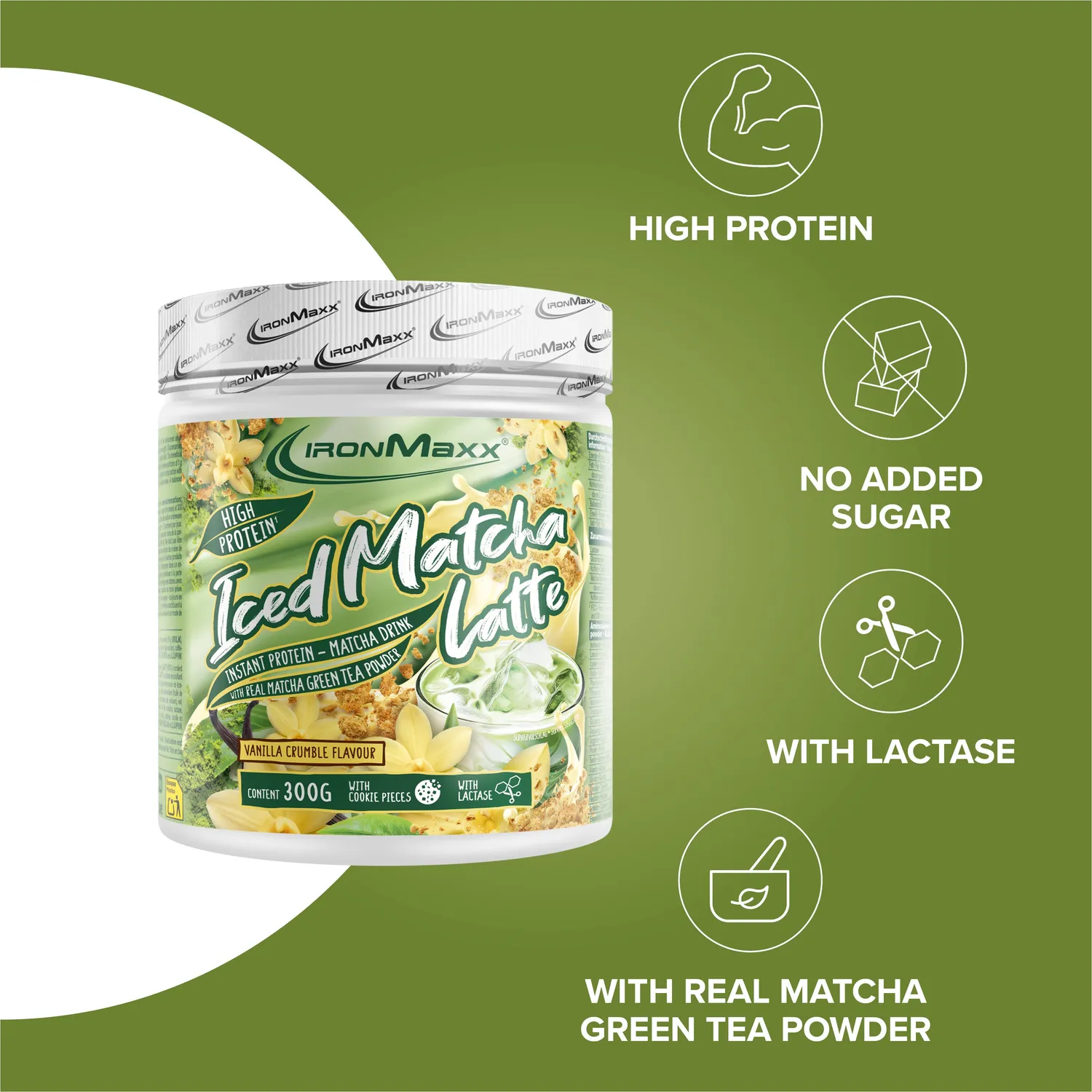 Iron Maxx Iced Matcha Latte Vanilla Crumble Proteinpulver 300g