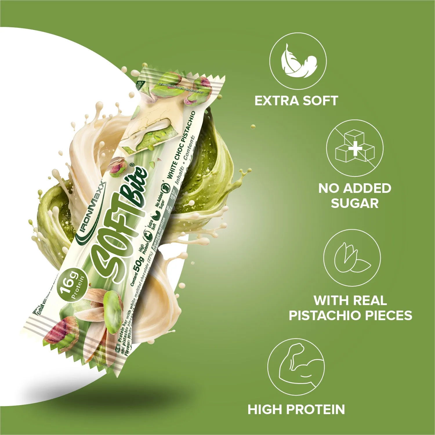 Iron Maxx Softbite Proteinriegel White Chocolate Pistachio 50g weich