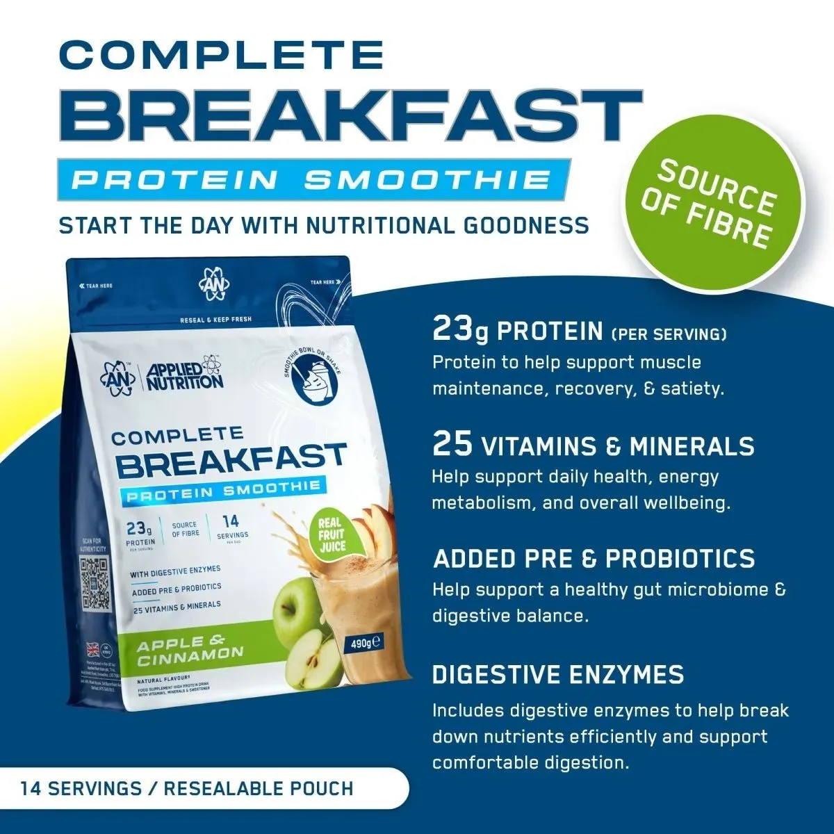 Applied Nutrition Complete Breakfast Protein Shake Apfel Zimt 14 Port.