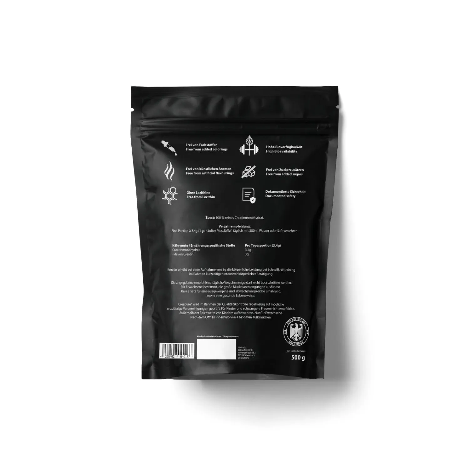 ORGAINIC Creatin 500g Creapure Pulver vegan
