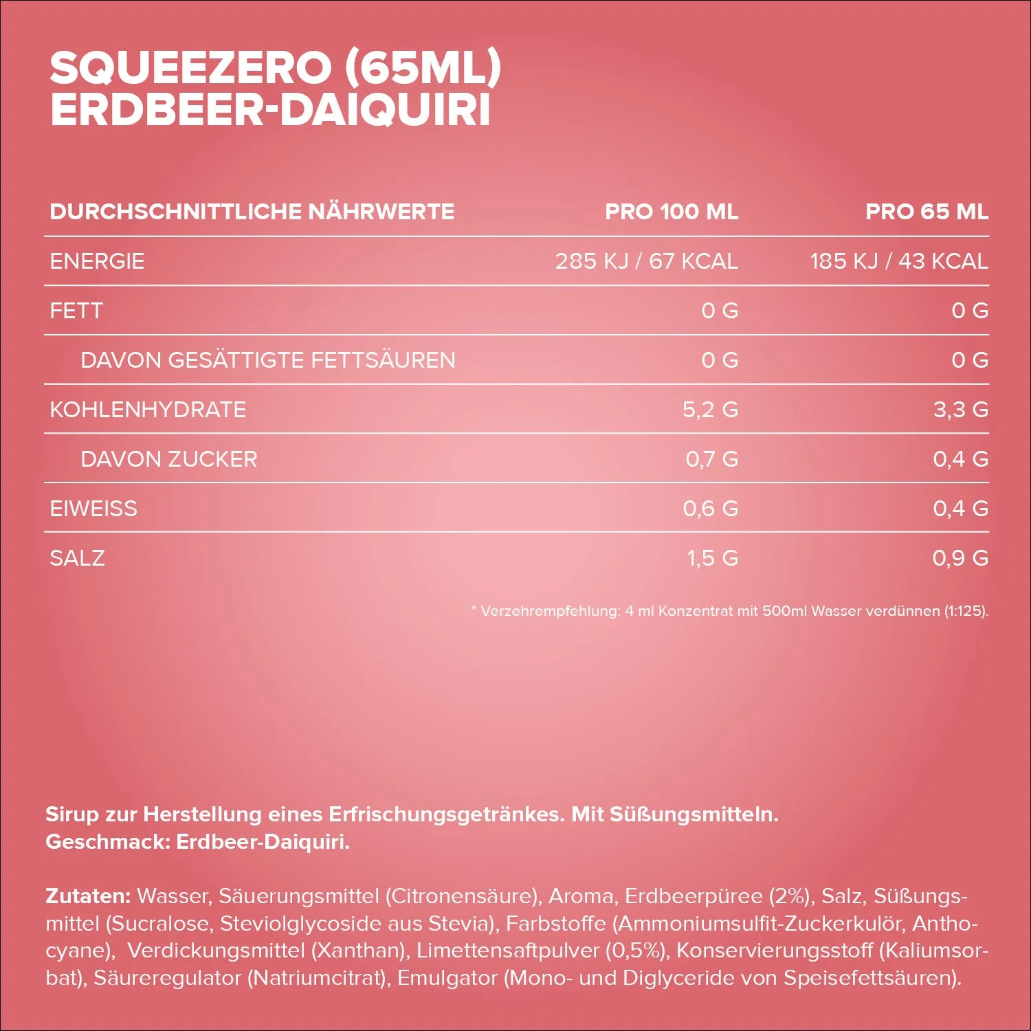Iron Maxx SqueeZero Sirup Strawberry Daiquiri 65ml Zuckerfrei