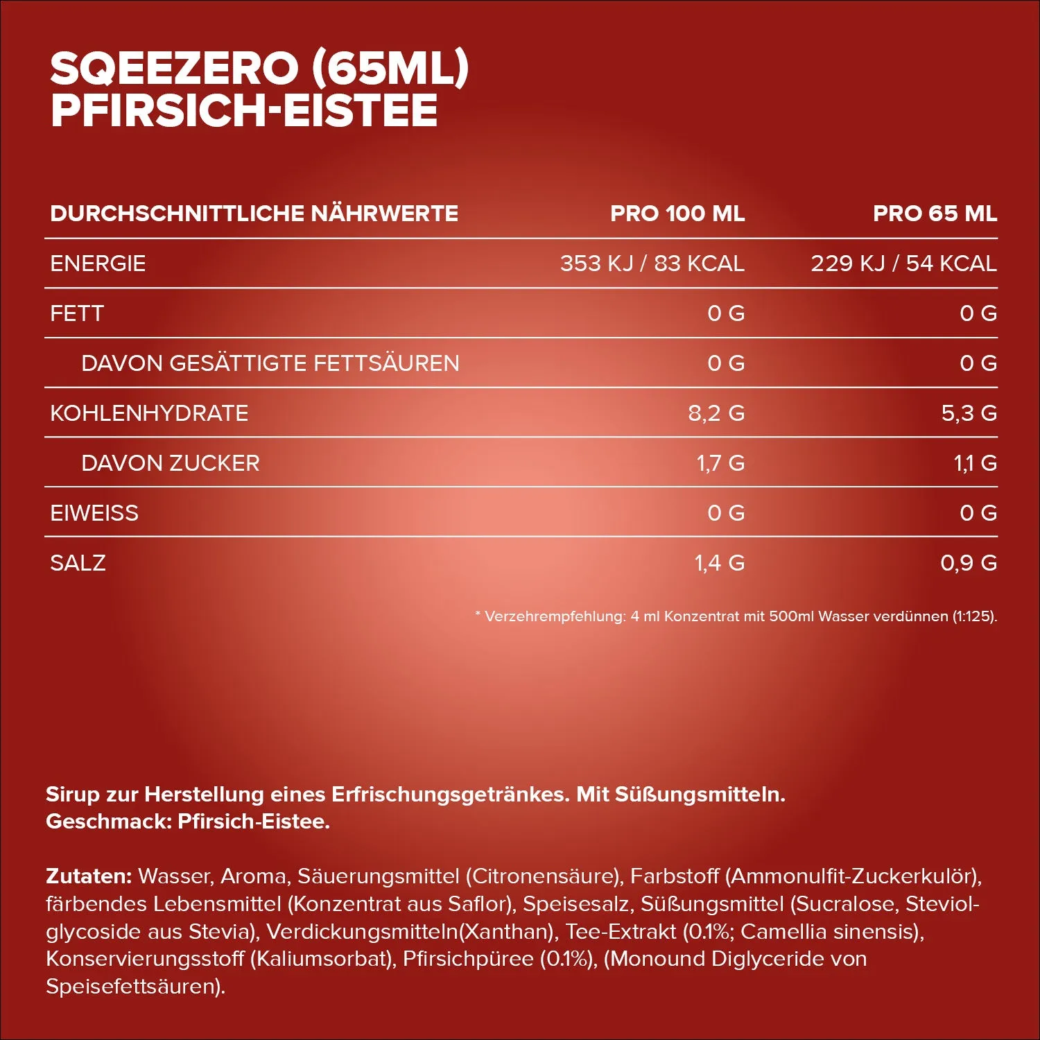 Iron Maxx SqueeZero 65ml Pfirsich Eistee Sirup Zero