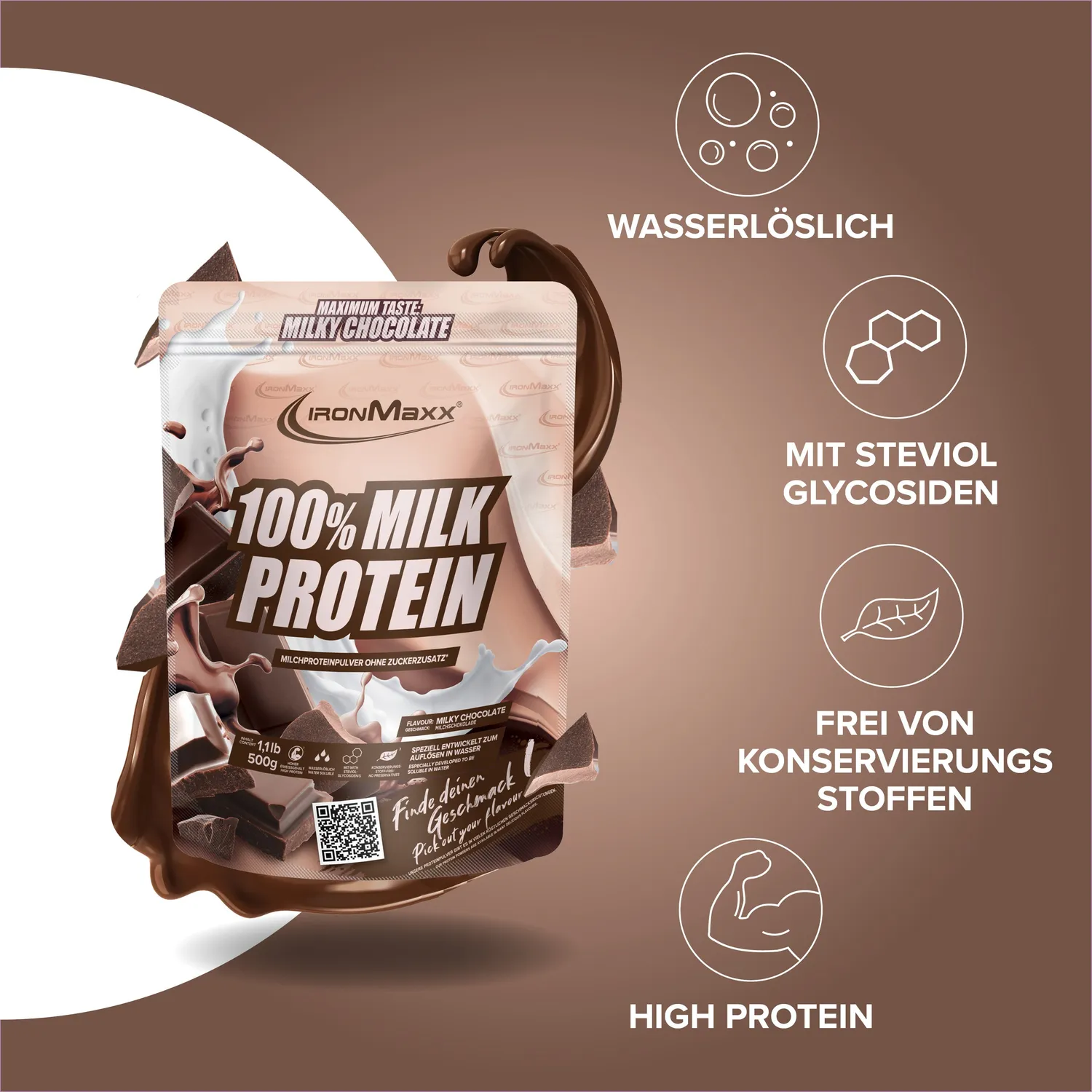Iron Maxx 100% Milk-Protein Proteinpulver 500 g Milky Chocolate Casein