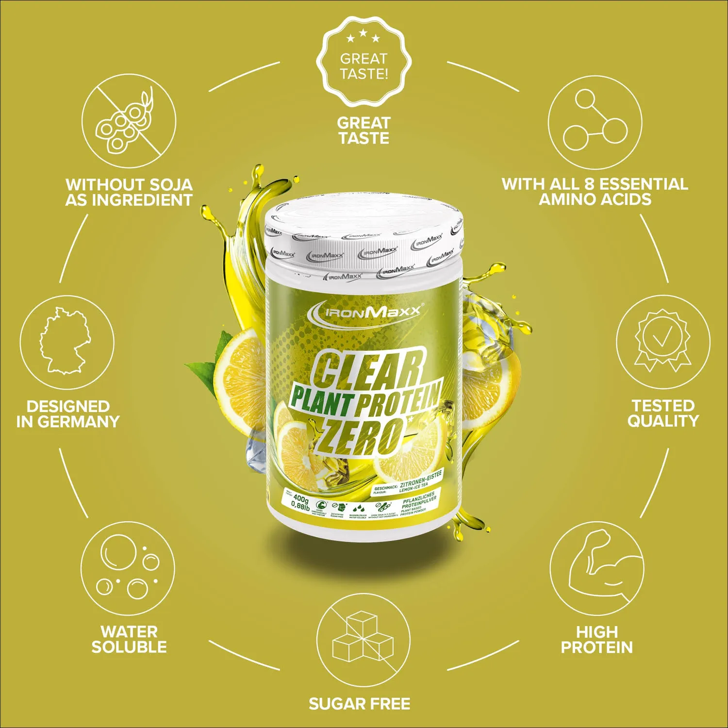 Iron Maxx Clear Plant Protein ZERO 400g Lemon Ice Tea vegan