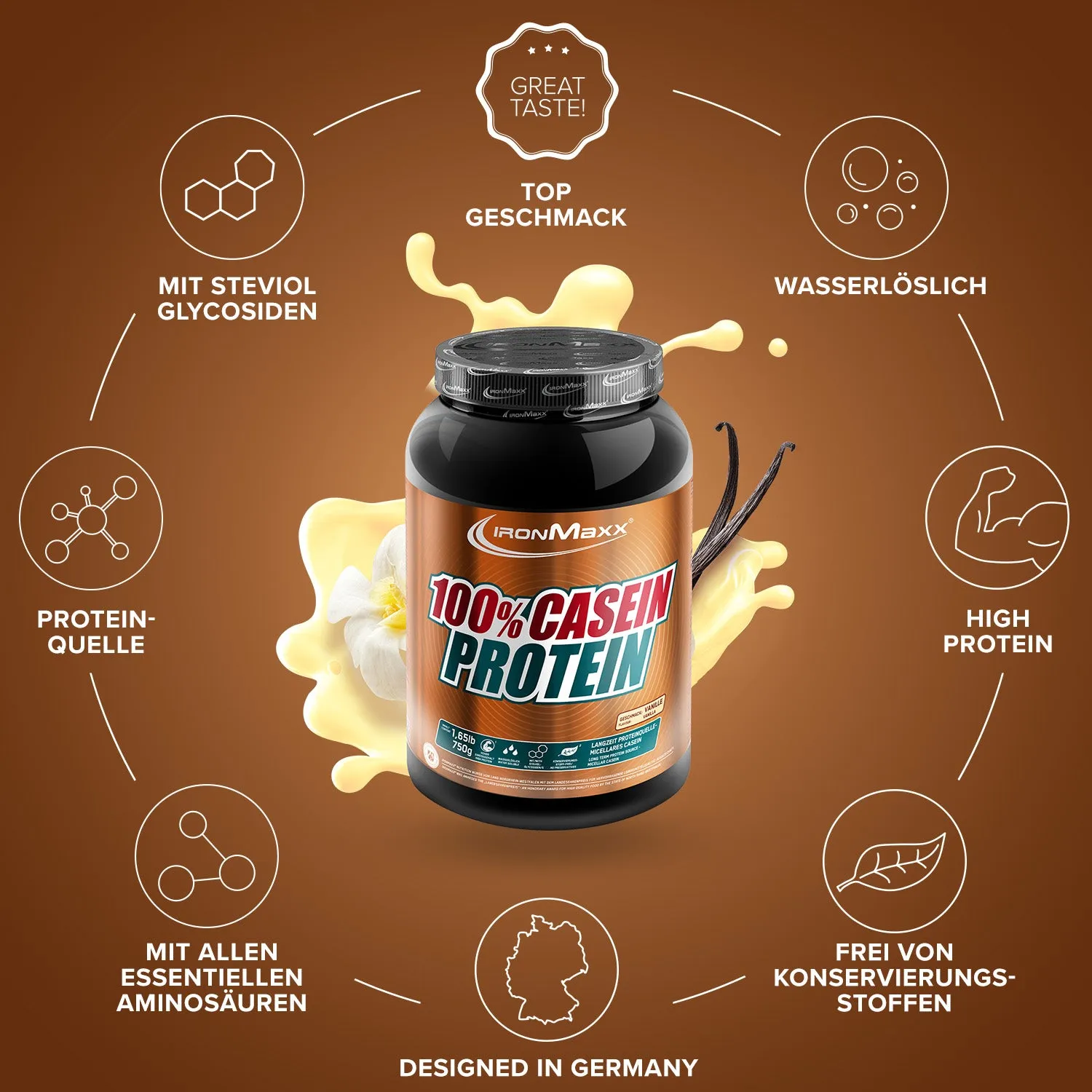Iron Maxx 100% Casein Protein Pulver Vanille 750 g Slow Release