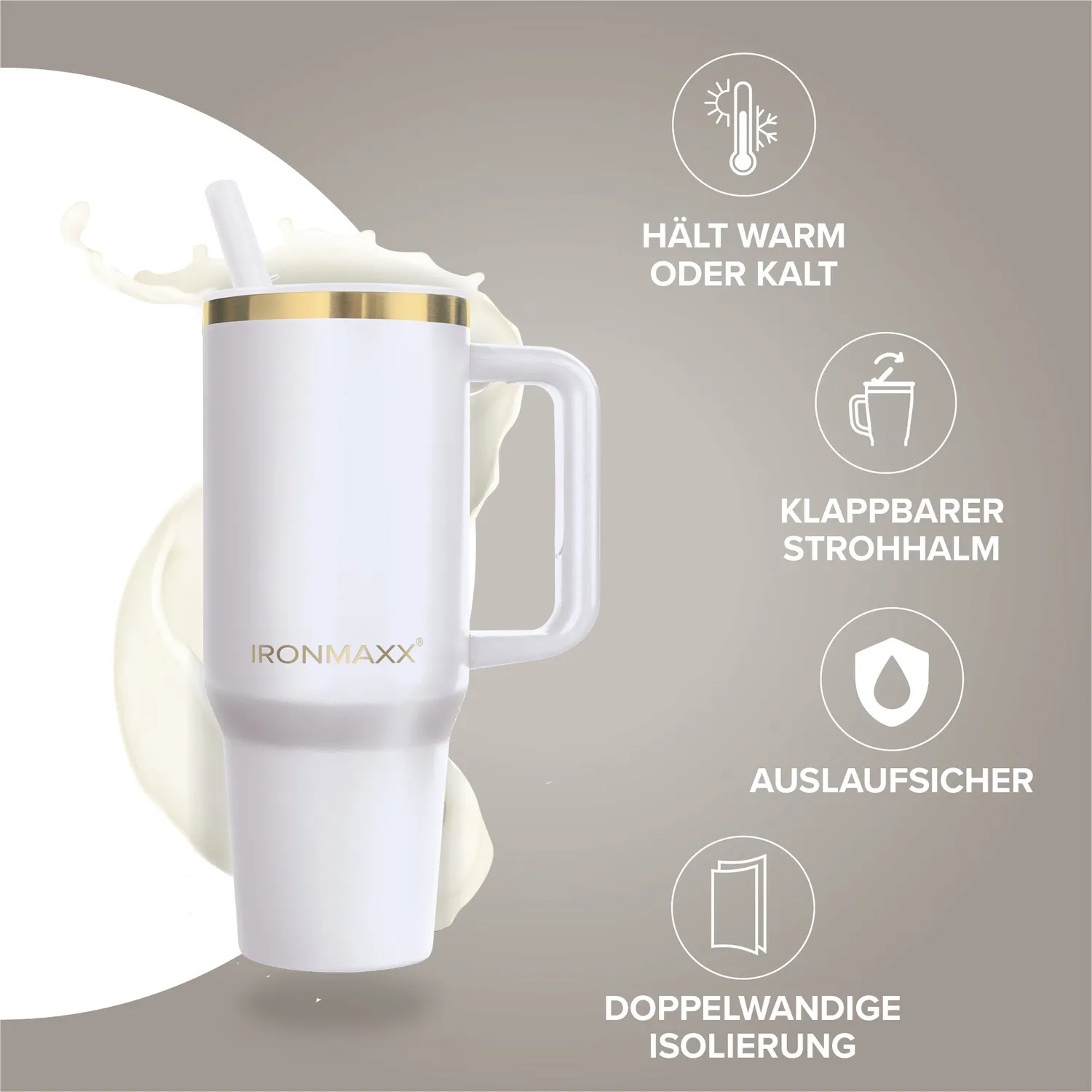 IronMaxx Cup V4.0 Trinkbecher 1200ml Whey White