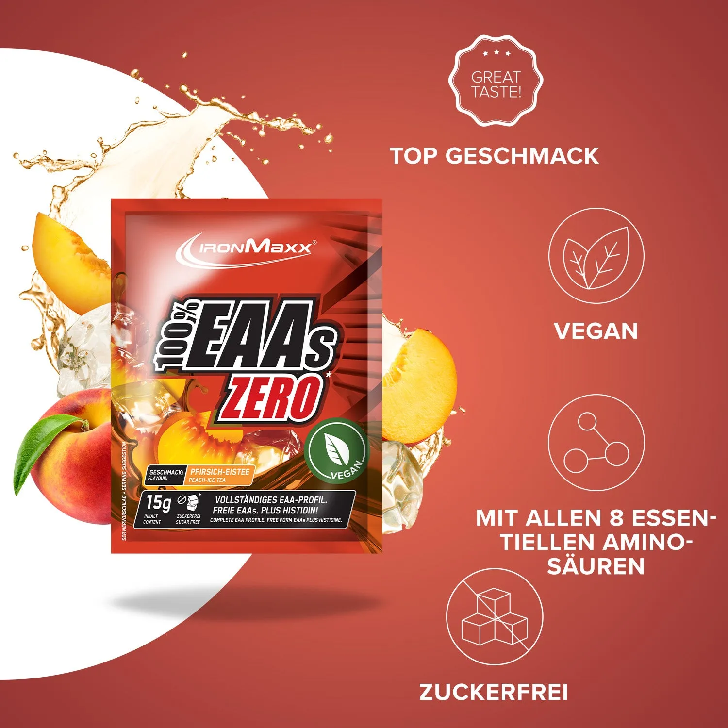Iron Maxx 100% EAAs Zero 15 g Aminosäuren Peach Ice Tea Zuckerfrei