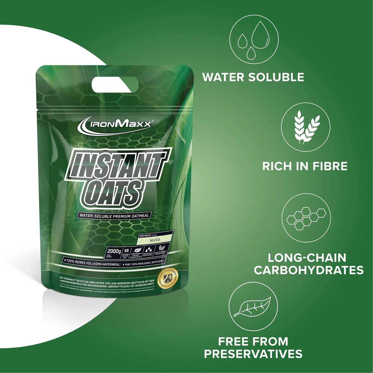 Iron Maxx Instant Oats 2000g Nuss Haferflocken Kohlenhydrate
