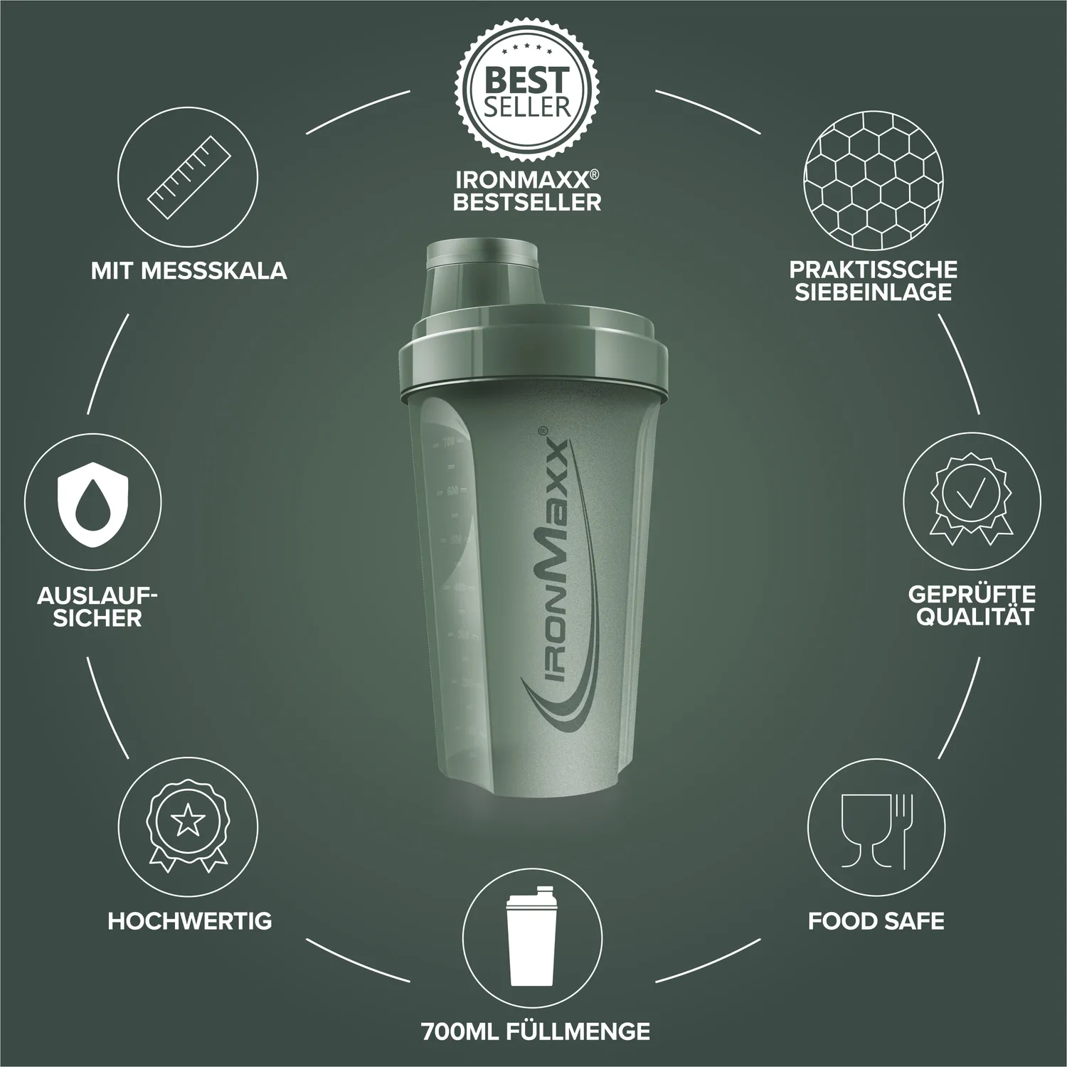 Iron Maxx Shaker 700 ml Mineral Green mit Sieb