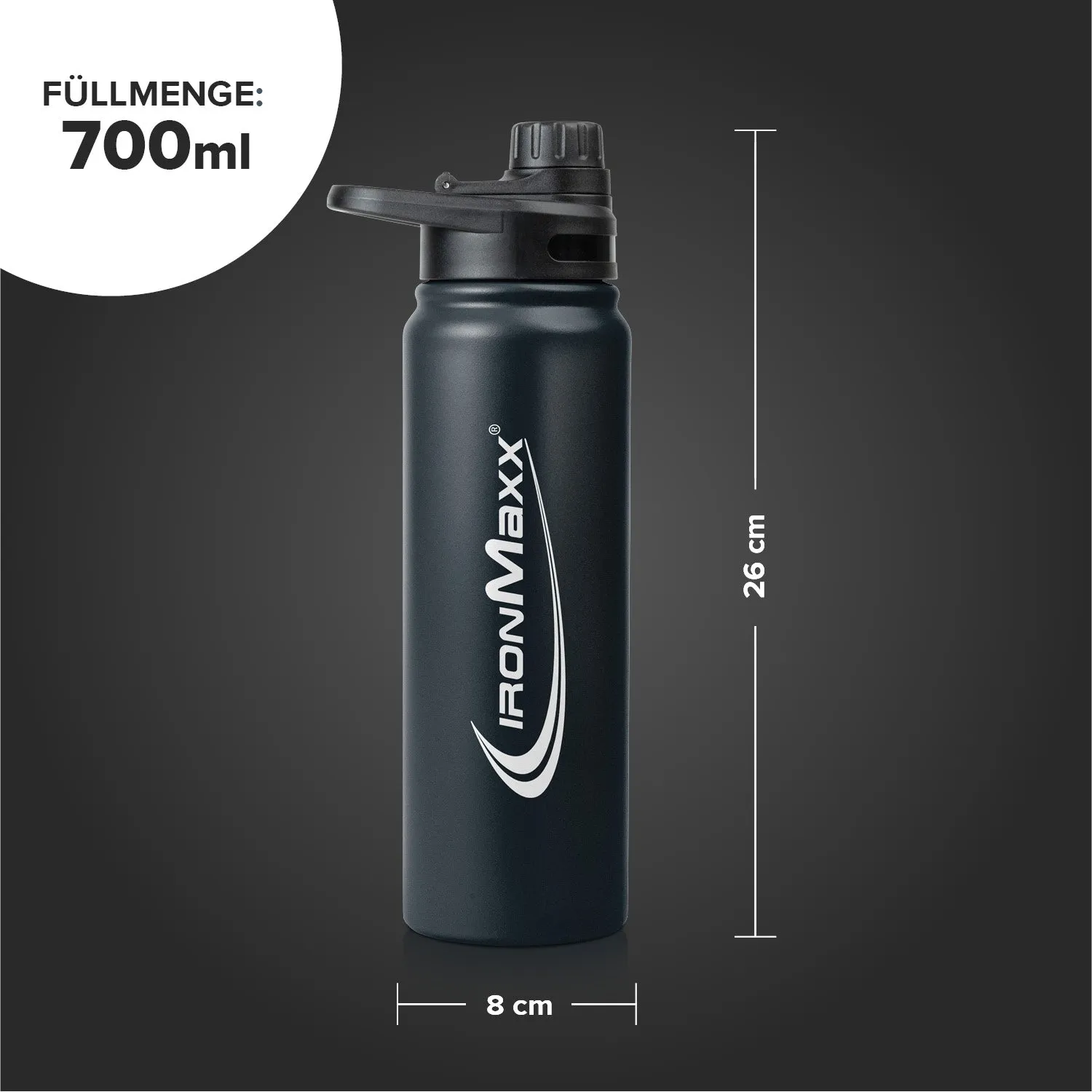 Iron Maxx Hot & Cold Bottle Trinkflasche 800ml Deep Black