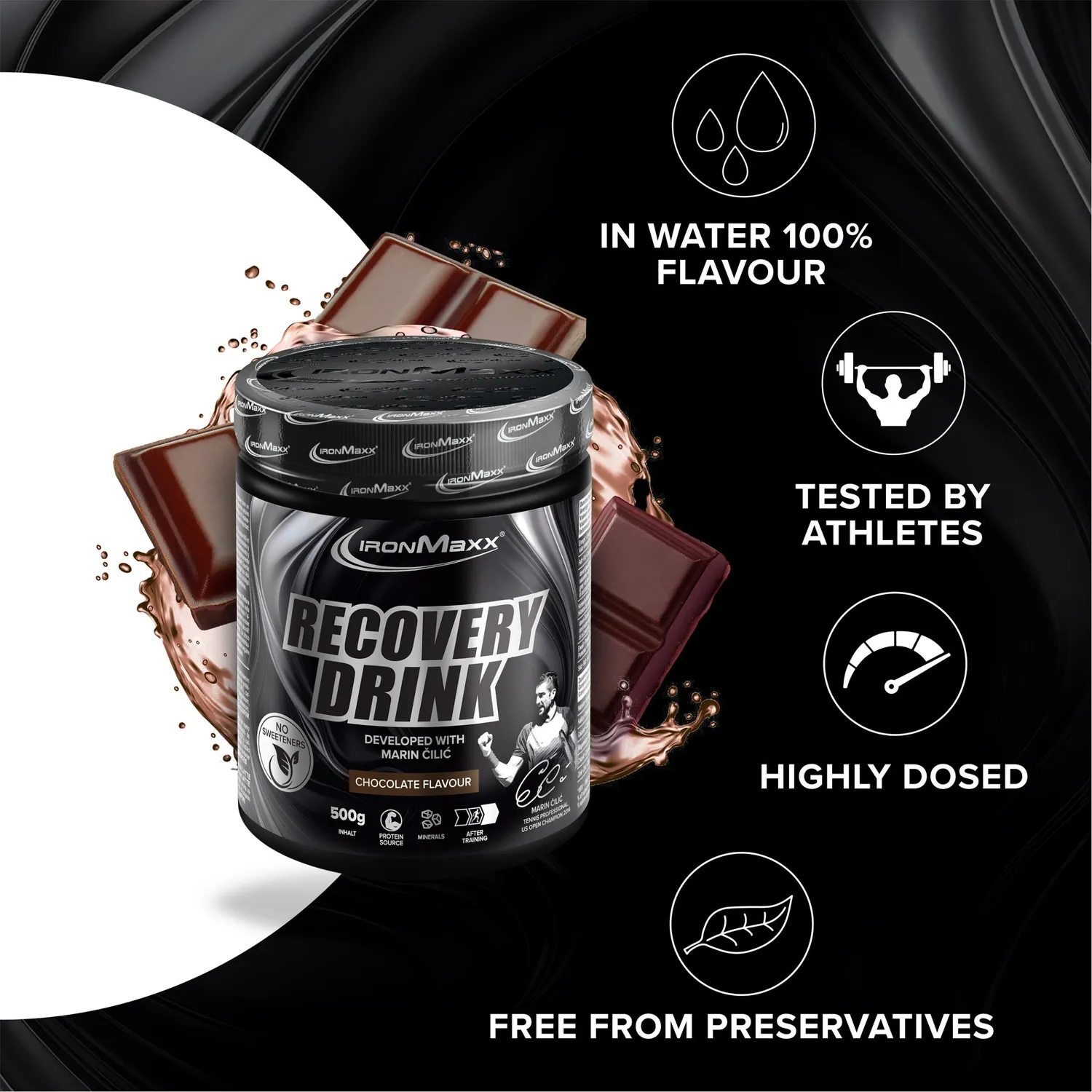 Iron Maxx Recovery Drink Pulver by Marin Cilic 500g Chocolate Whey