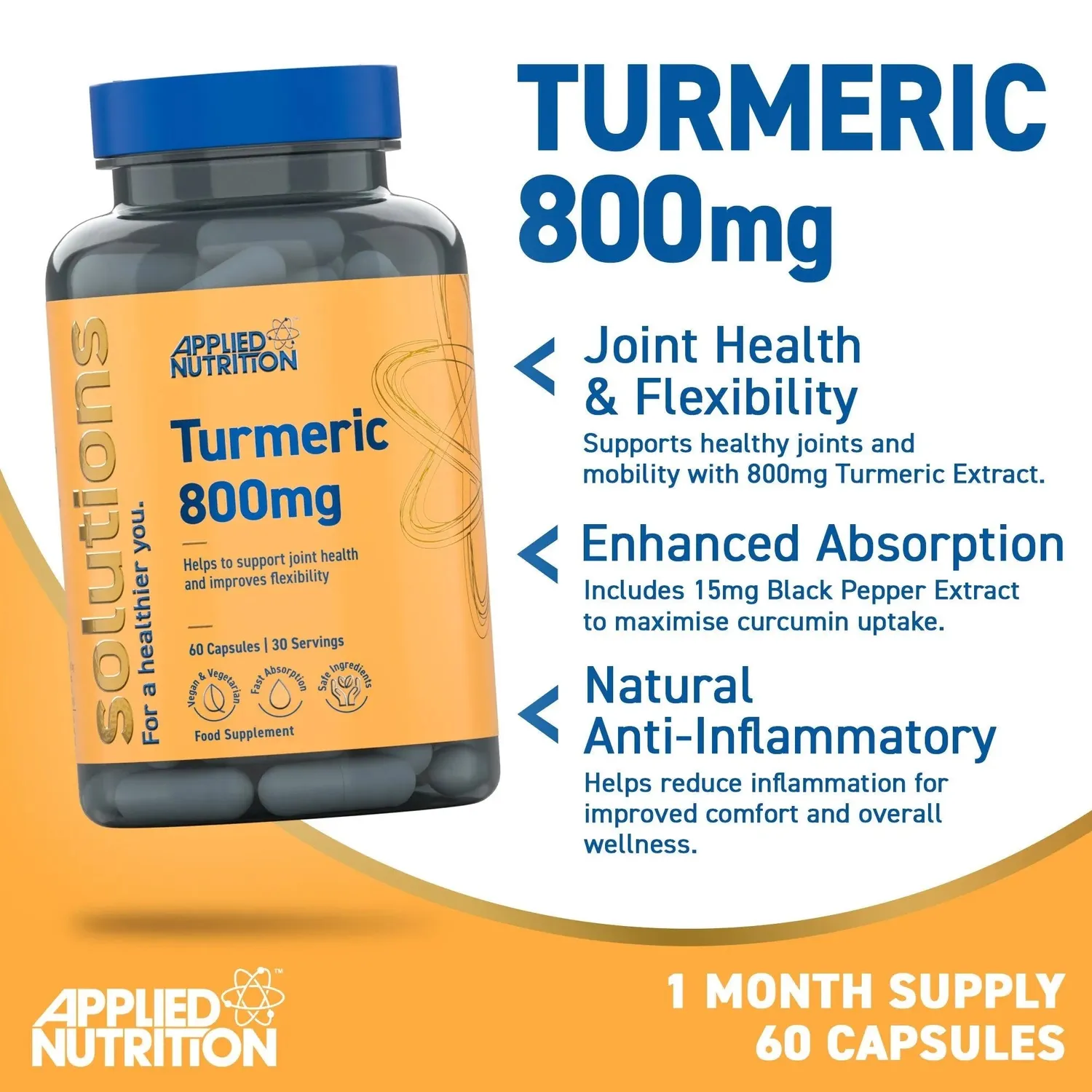 Applied Nutrition Kurkuma Kapseln 800mg 60 Kapseln mit Pfeffer