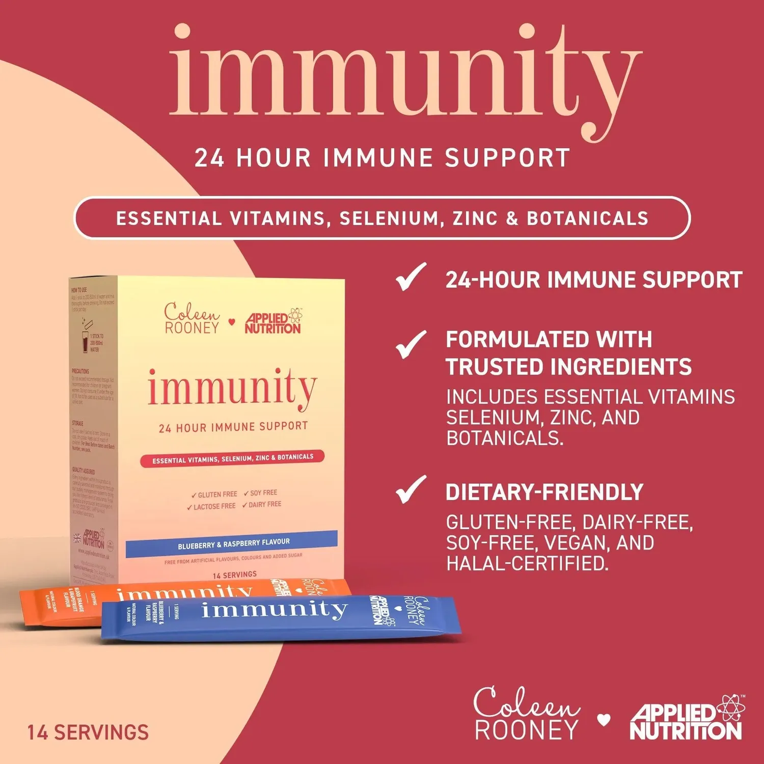 Applied Nutrition Coleen's Immunity Pulver Blaubeere Himbeere 14 Sticks