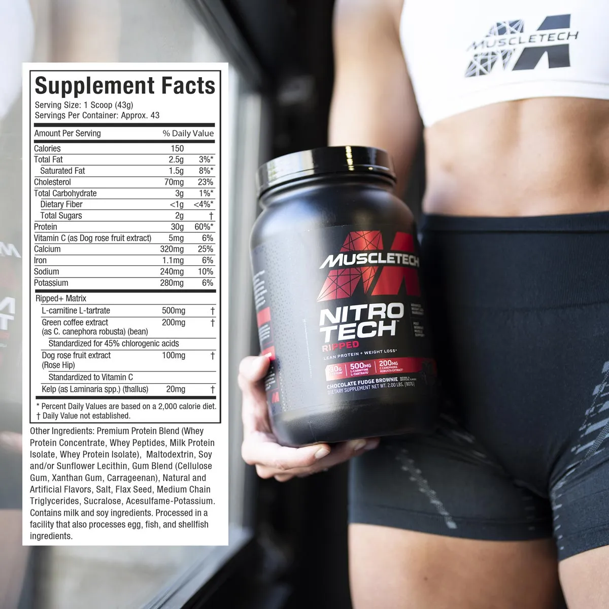 MuscleTech Nitro-Tech Ripped Proteinpulver 2 lb mit Whey-Isolat