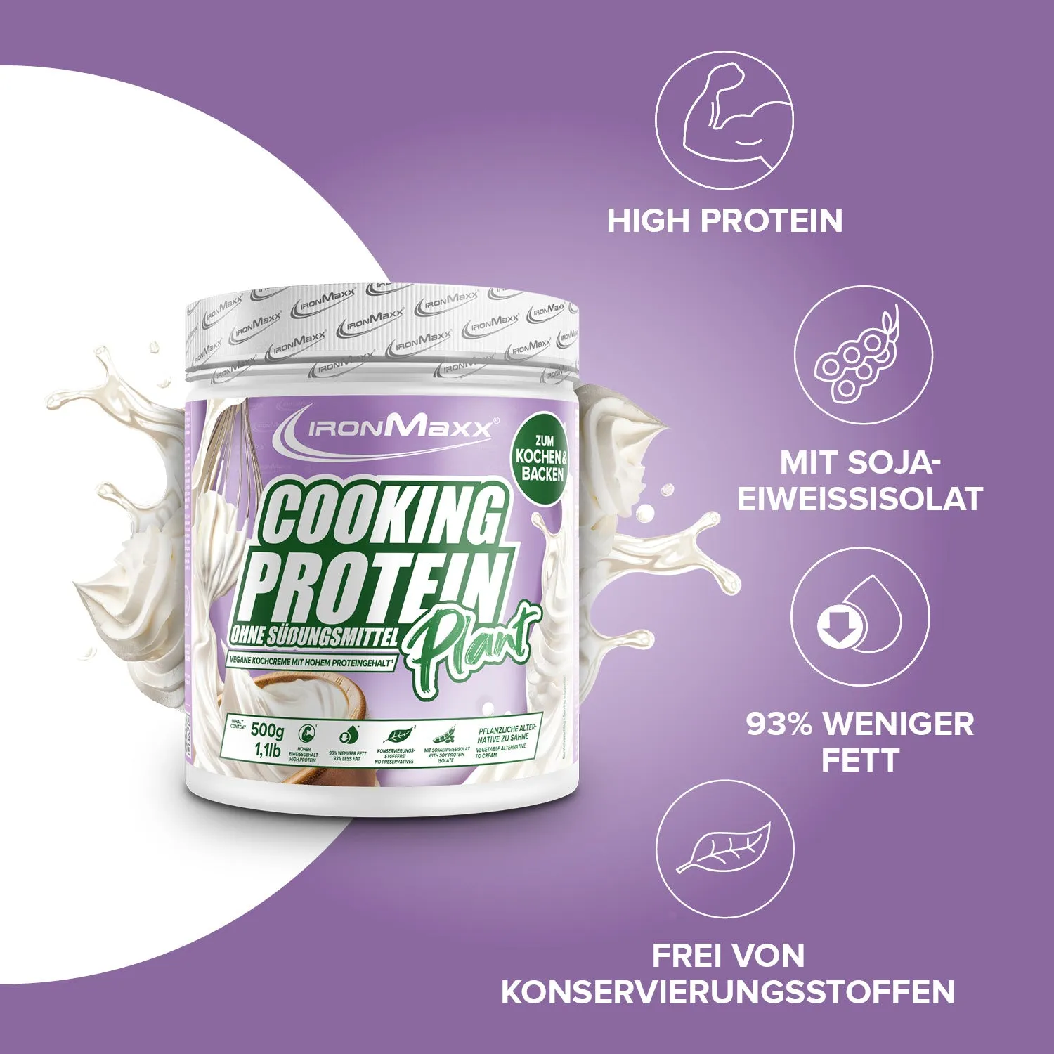 Iron Maxx Cooking Protein Plant Proteinpulver Sahne 500g backfest vegan