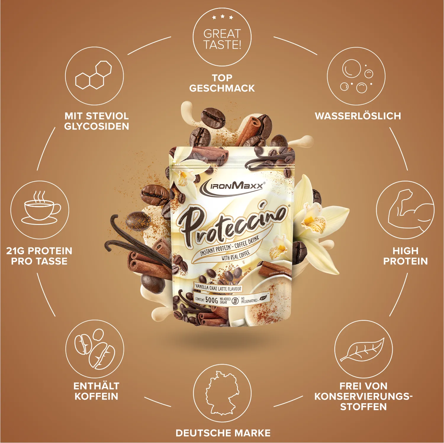 Iron Maxx Proteccino Protein Kaffee Vanilla Chai Latte 500g